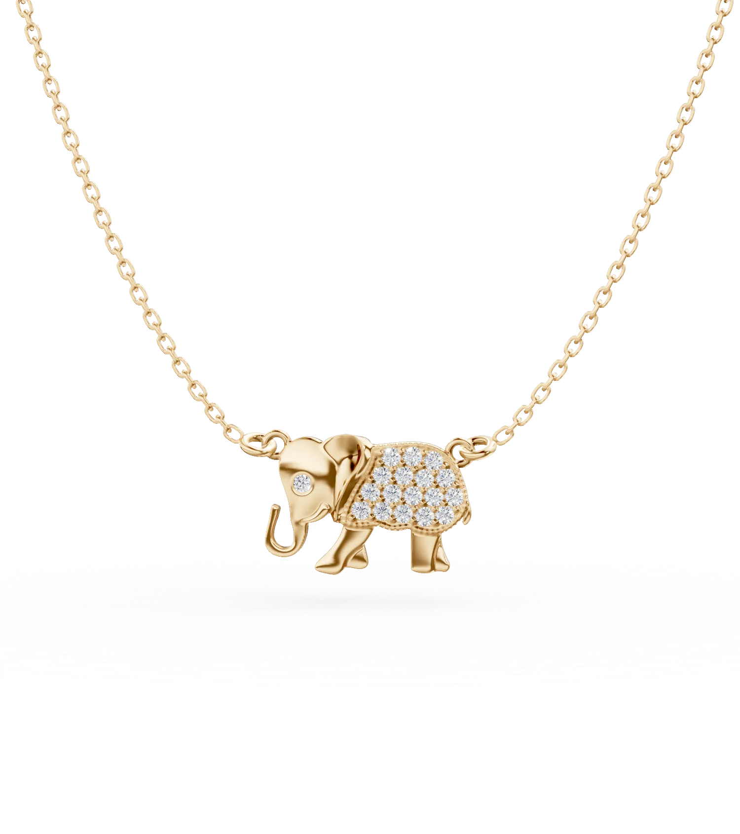 Lant cu pandantiv elefant din aur galben cu zirconii