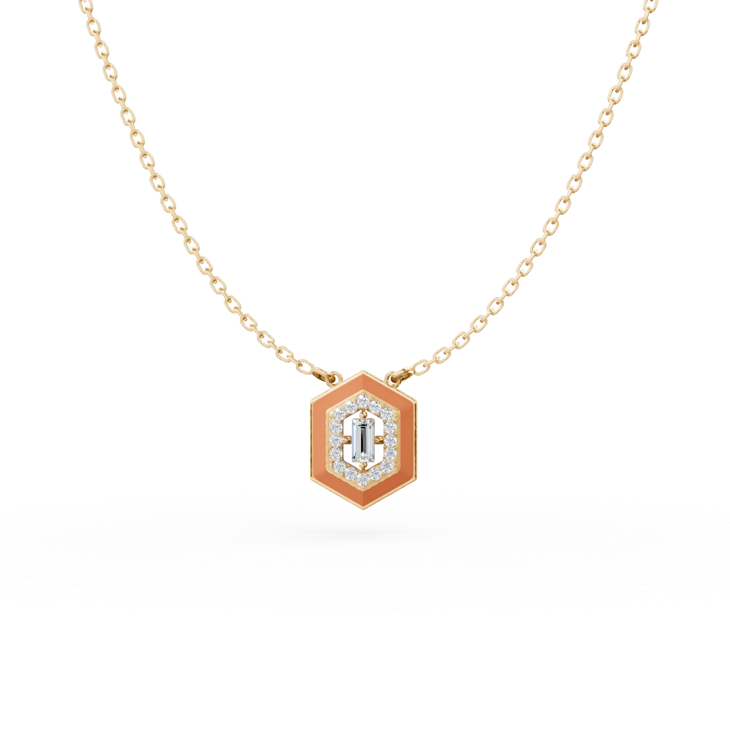 Lant cu pandantiv geometric din aur galben cu zirconii - imagine 6