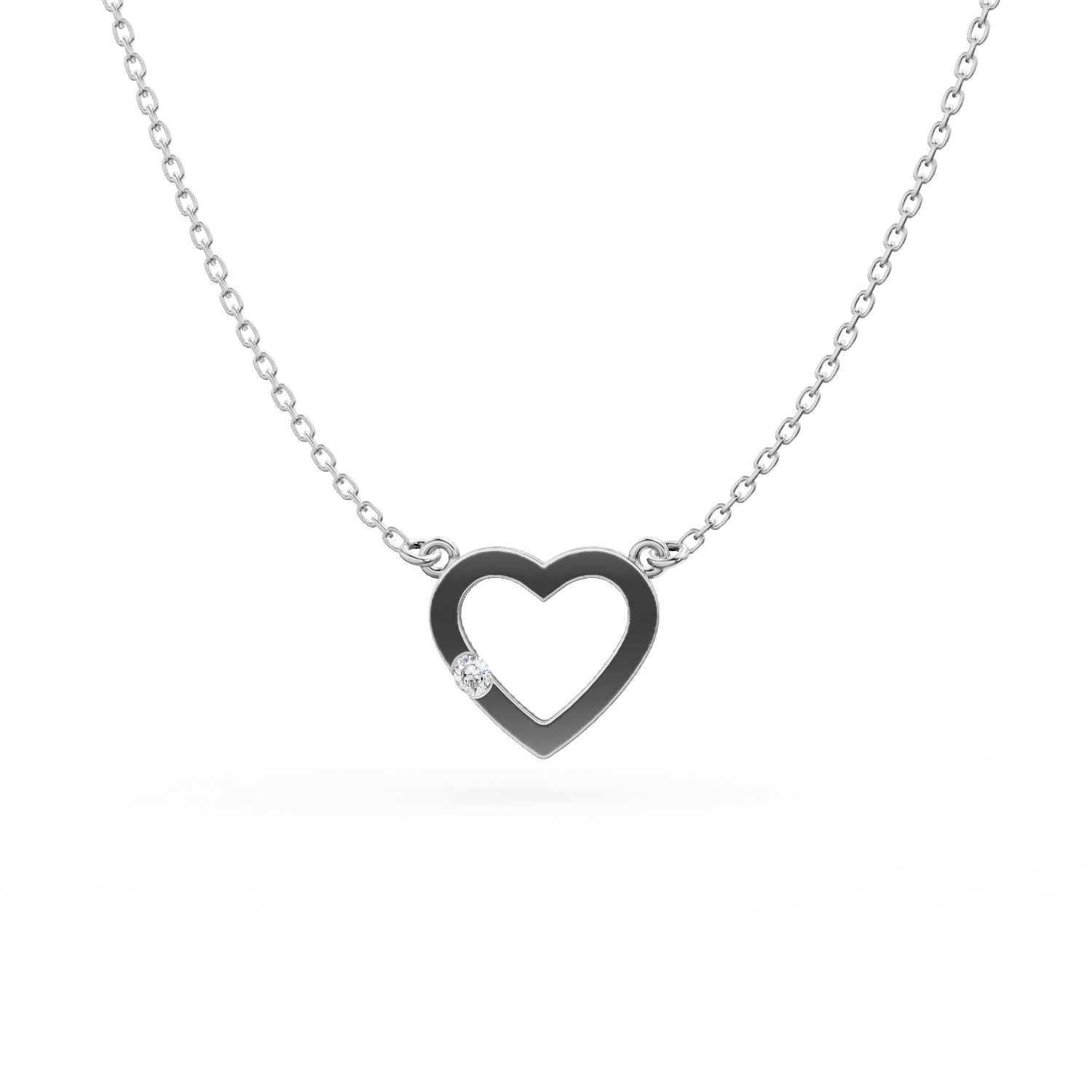 Lant cu pandantiv inima din aur alb cu zirconii