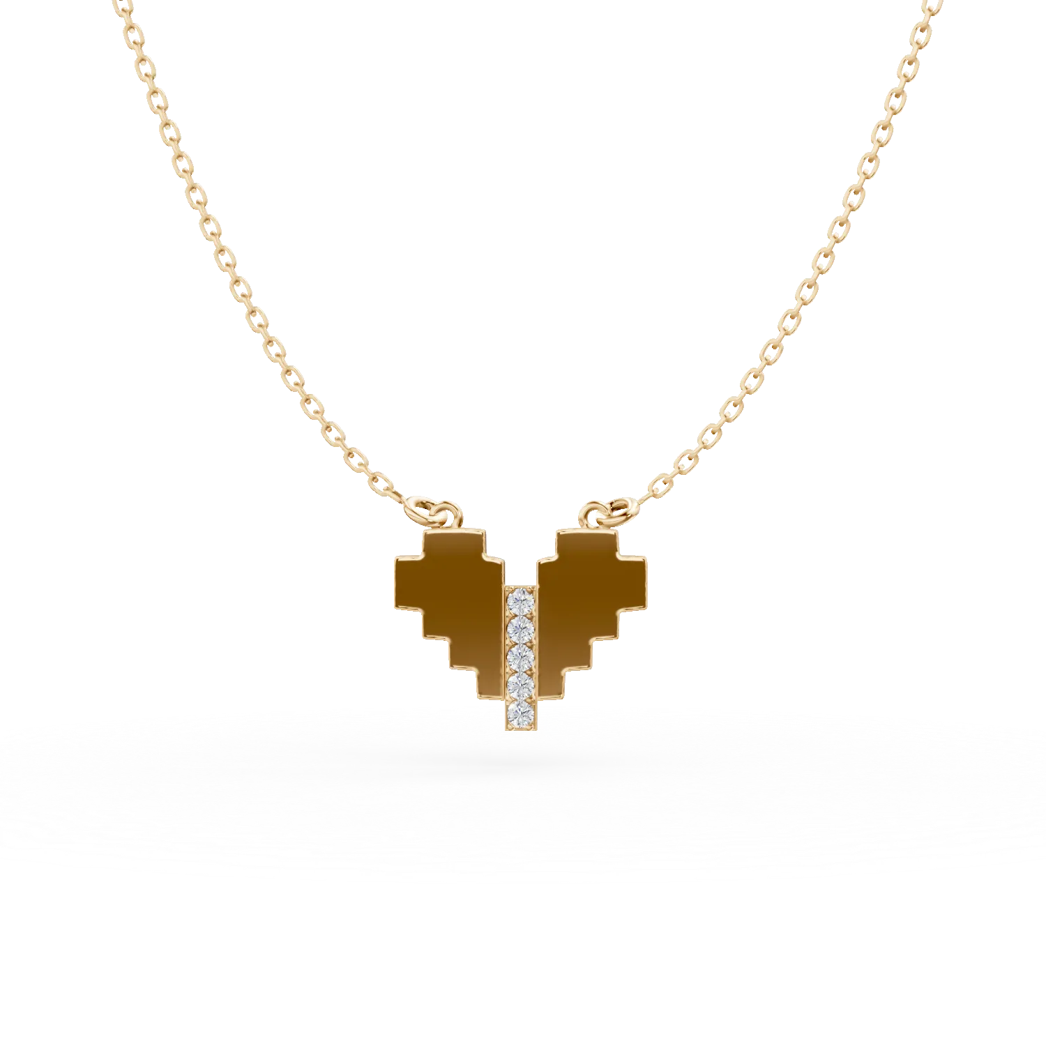 Lant cu pandantiv inima din aur galben cu zirconii