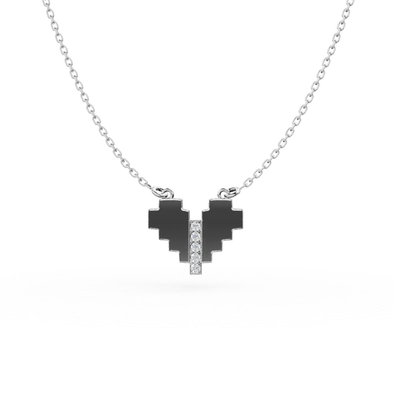 Lant cu pandantiv inima din aur alb cu zirconii