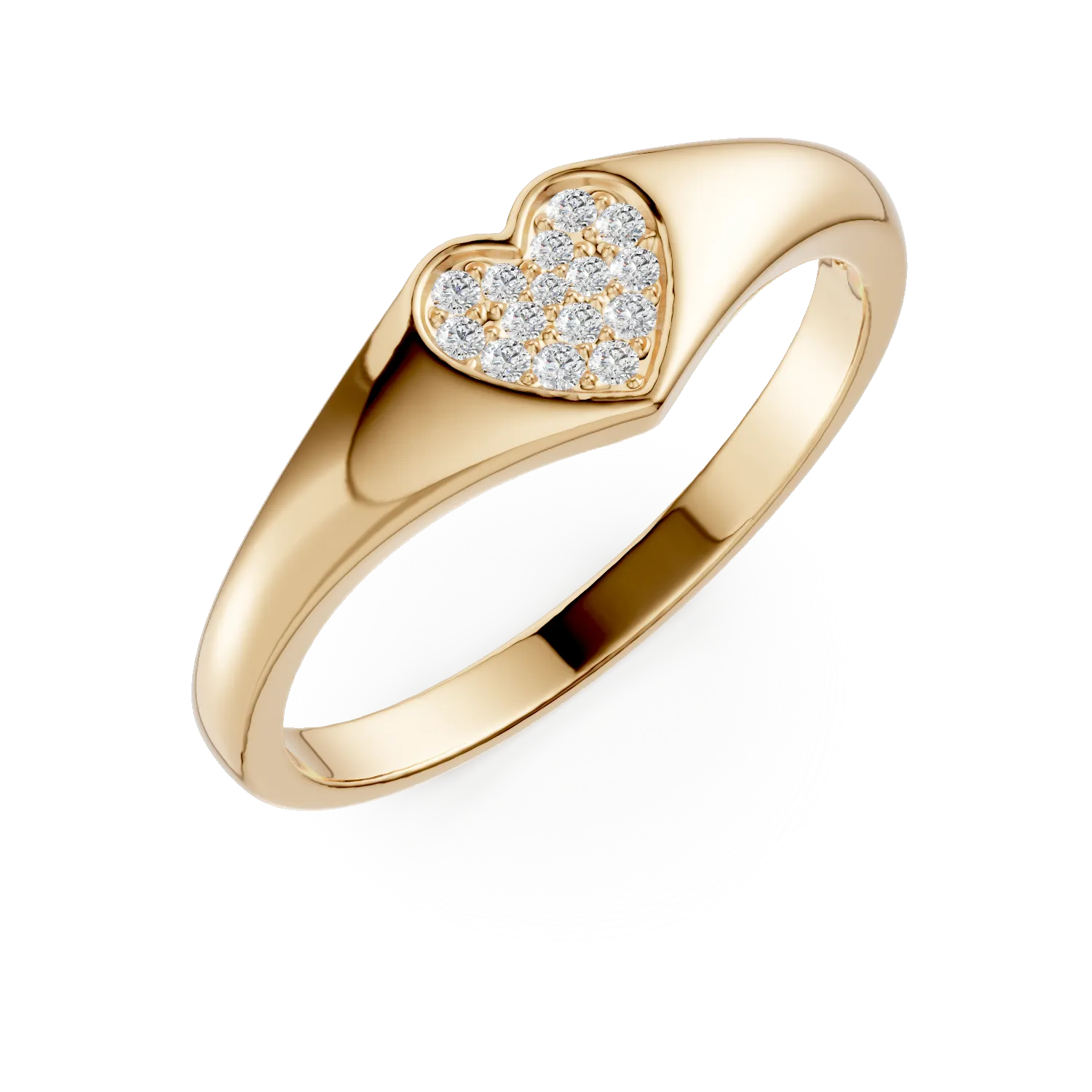 Inel cu inima din aur galben cu zirconii
