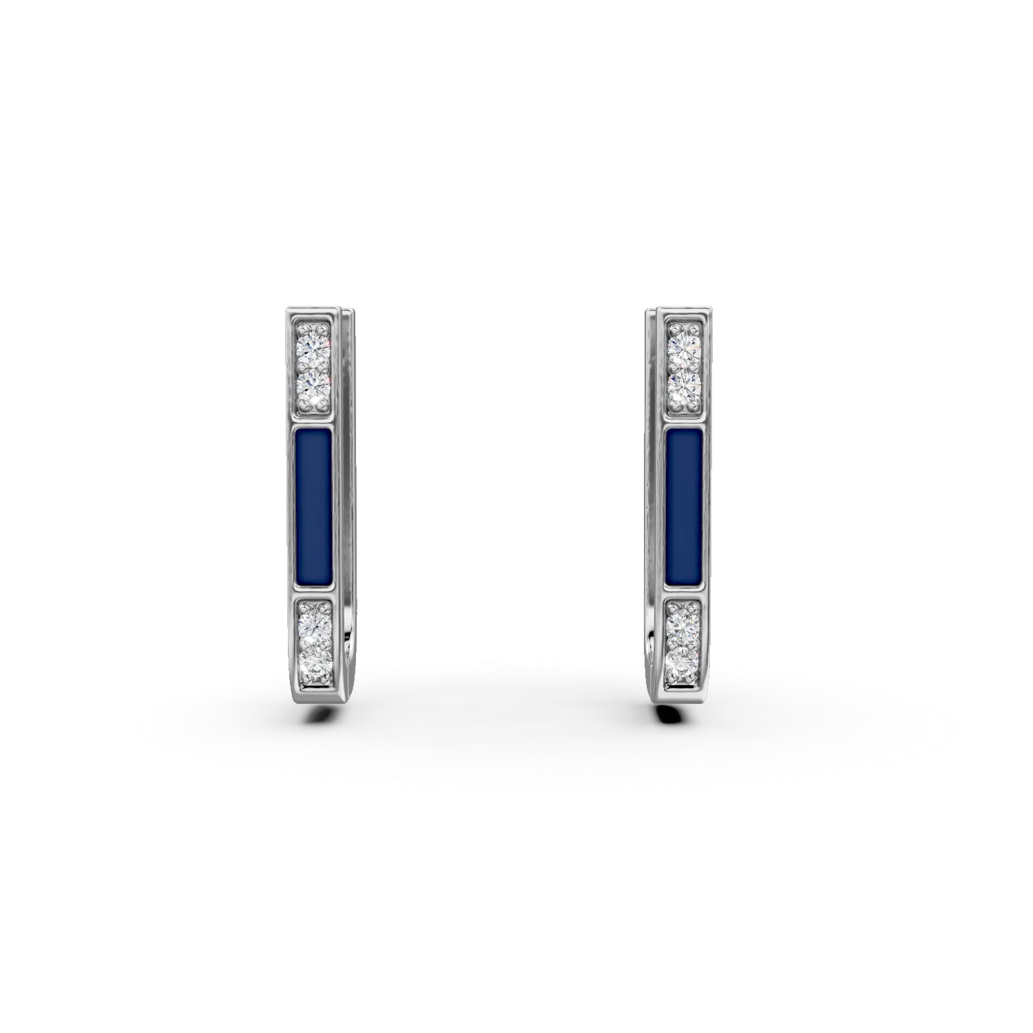Cercei geometrici din aur alb cu zirconii albastre si albe