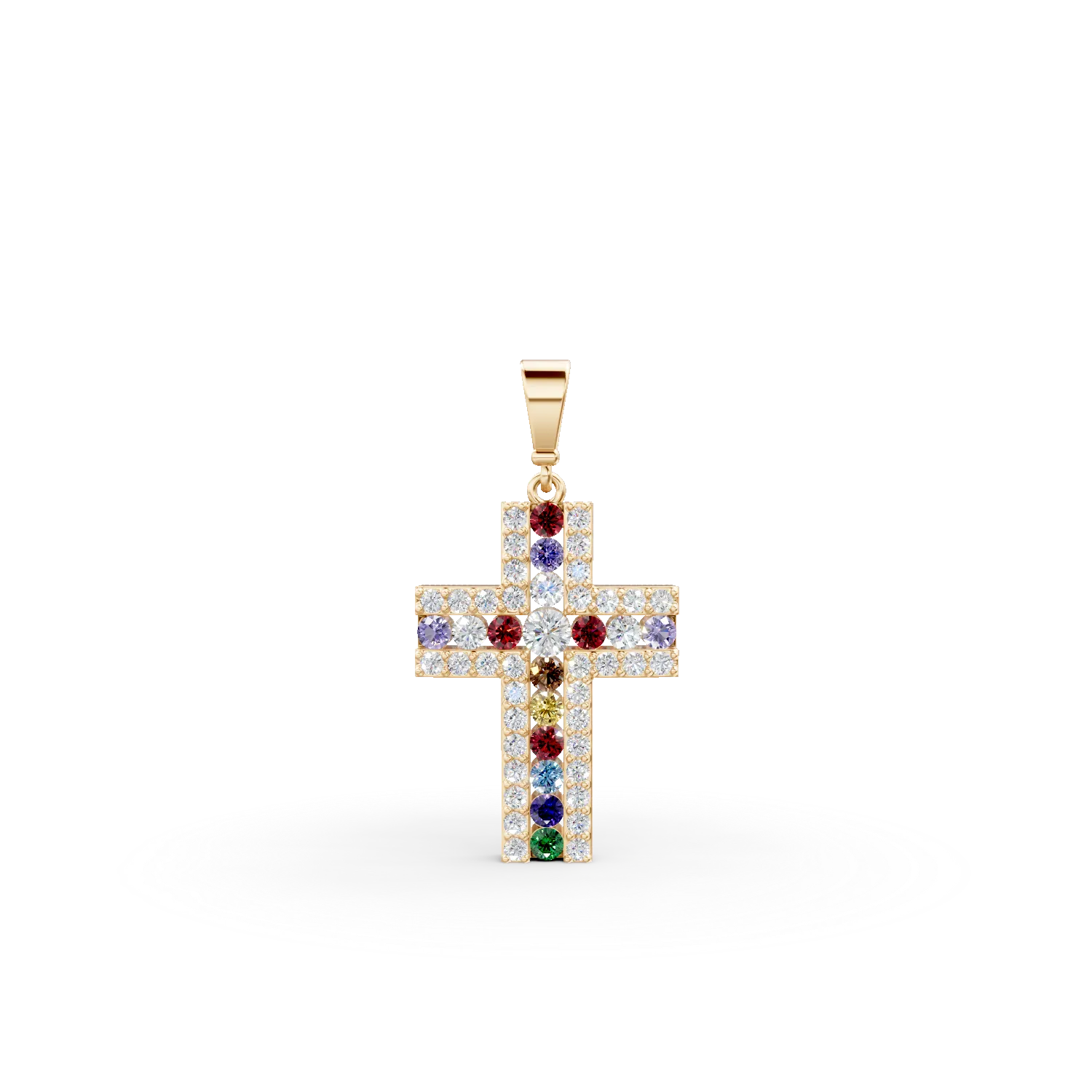 Pandantiv cruce din aur galben cu zirconii multicolore