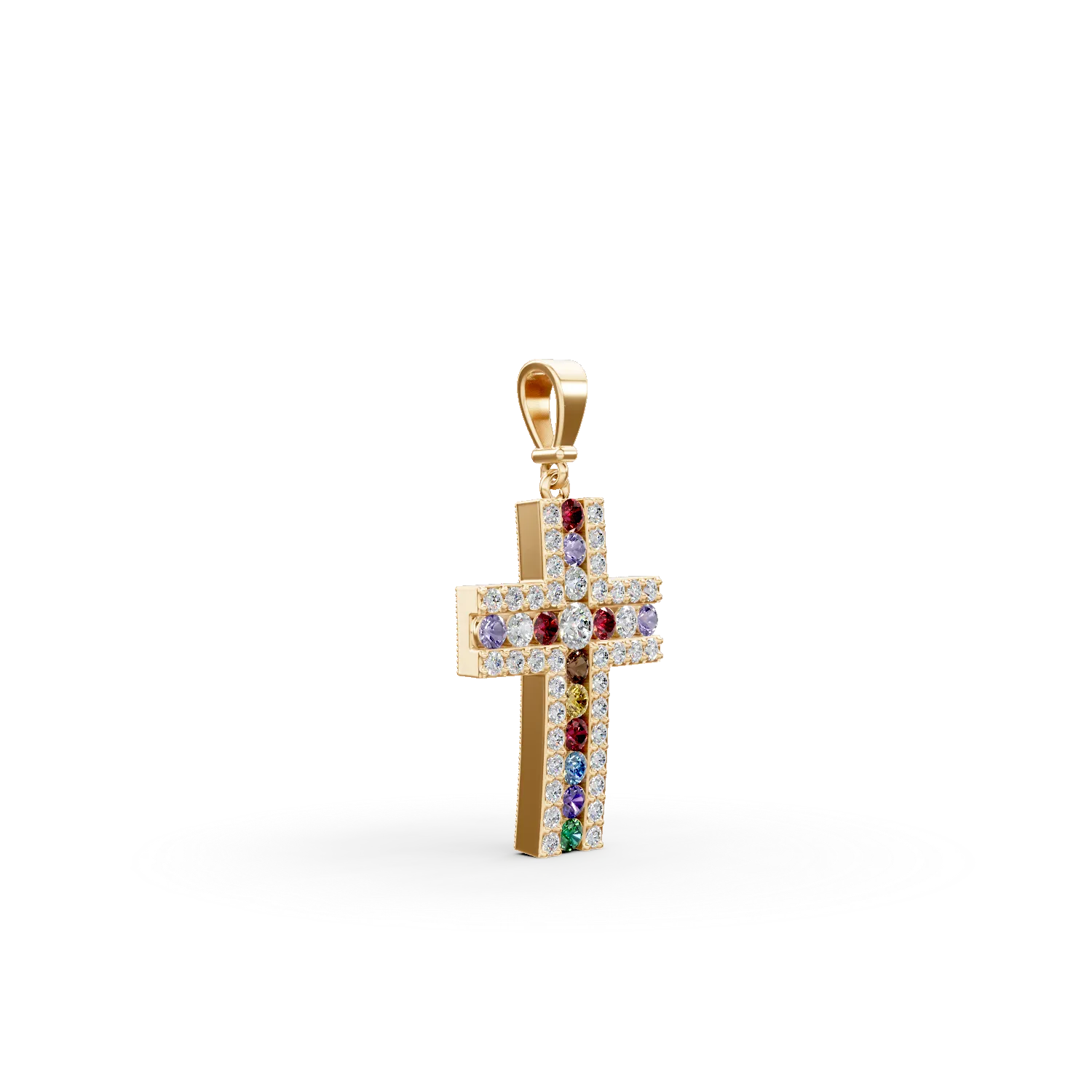 Pandantiv cruce din aur galben cu zirconii multicolore
