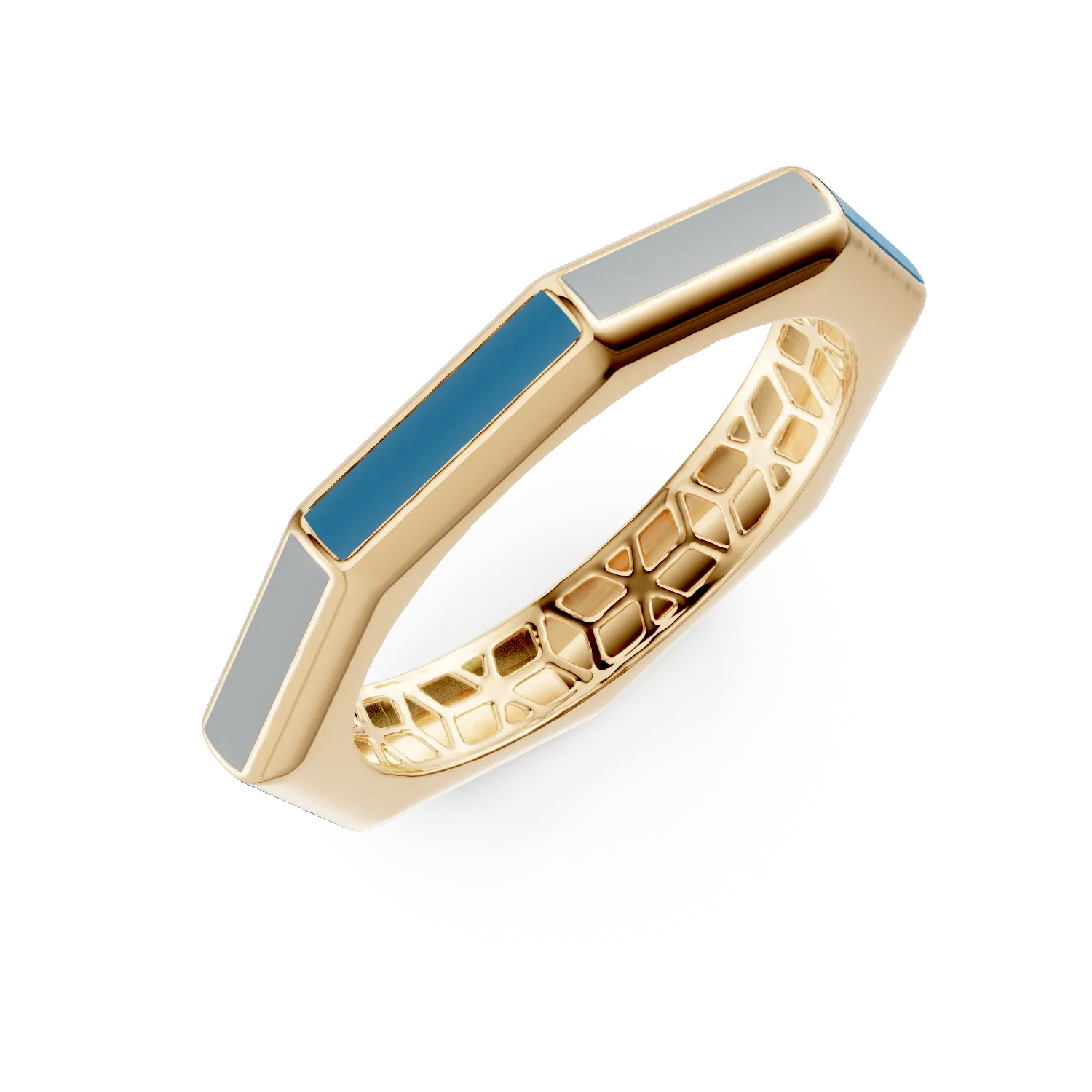 Inel minimalist din aur galben cu insertii albastre