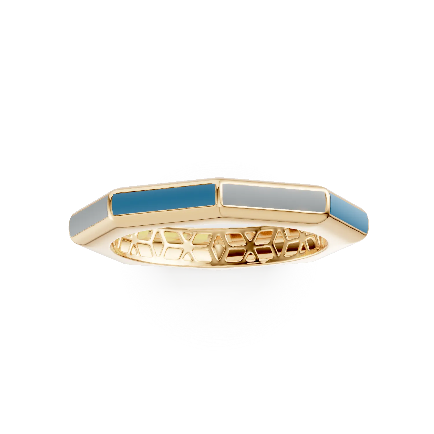Inel minimalist din aur galben cu insertii albastre - imagine 3