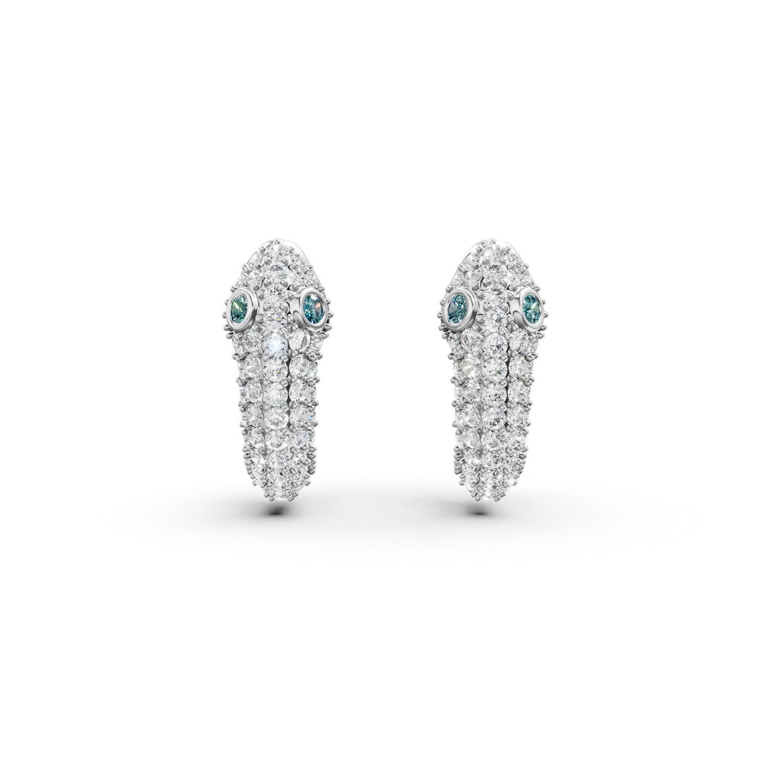 Cercei sarpe din aur alb cu zirconii verzi si albe