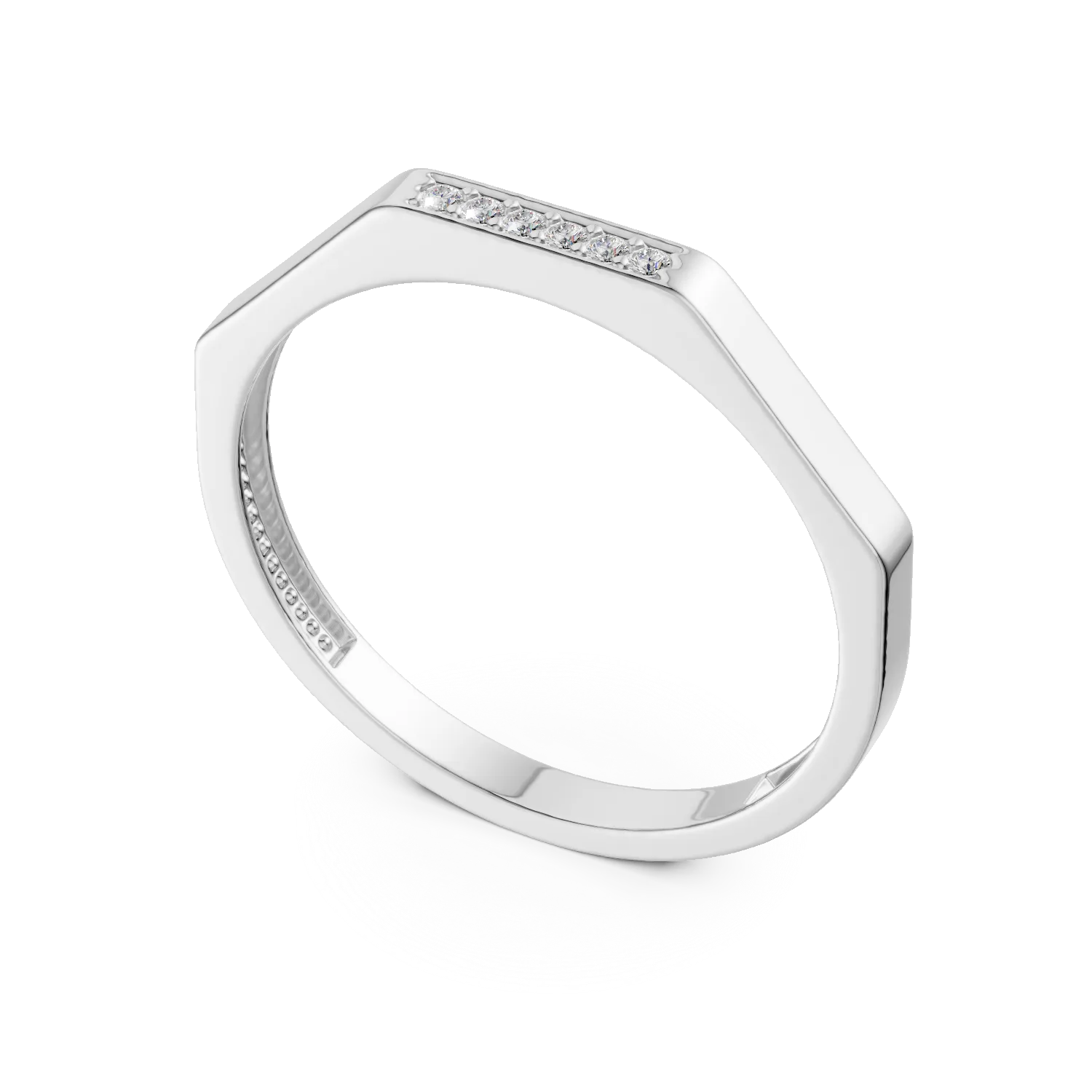 Inel minimalist din aur alb cu zirconii microsetting
