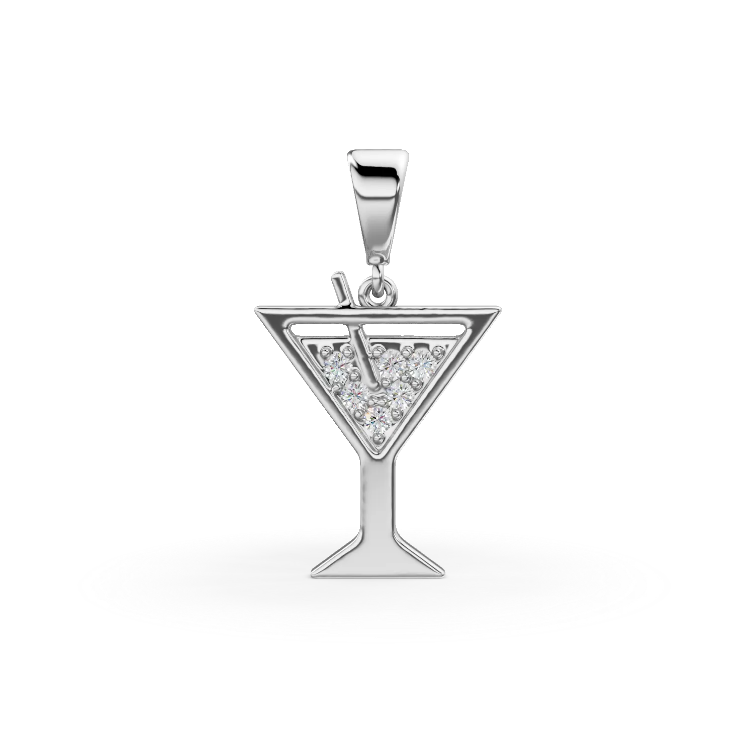 Pandantiv martini din aur alb cu zirconii
