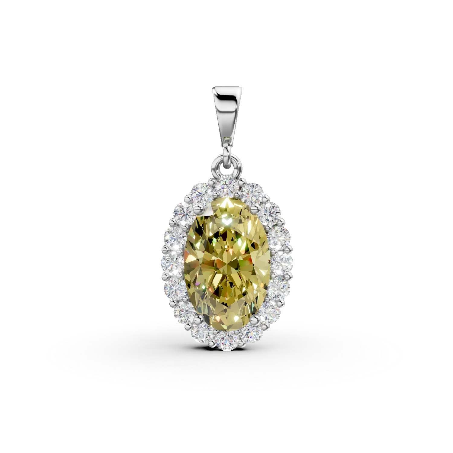 Pandantiv oval din aur alb cu zirconii