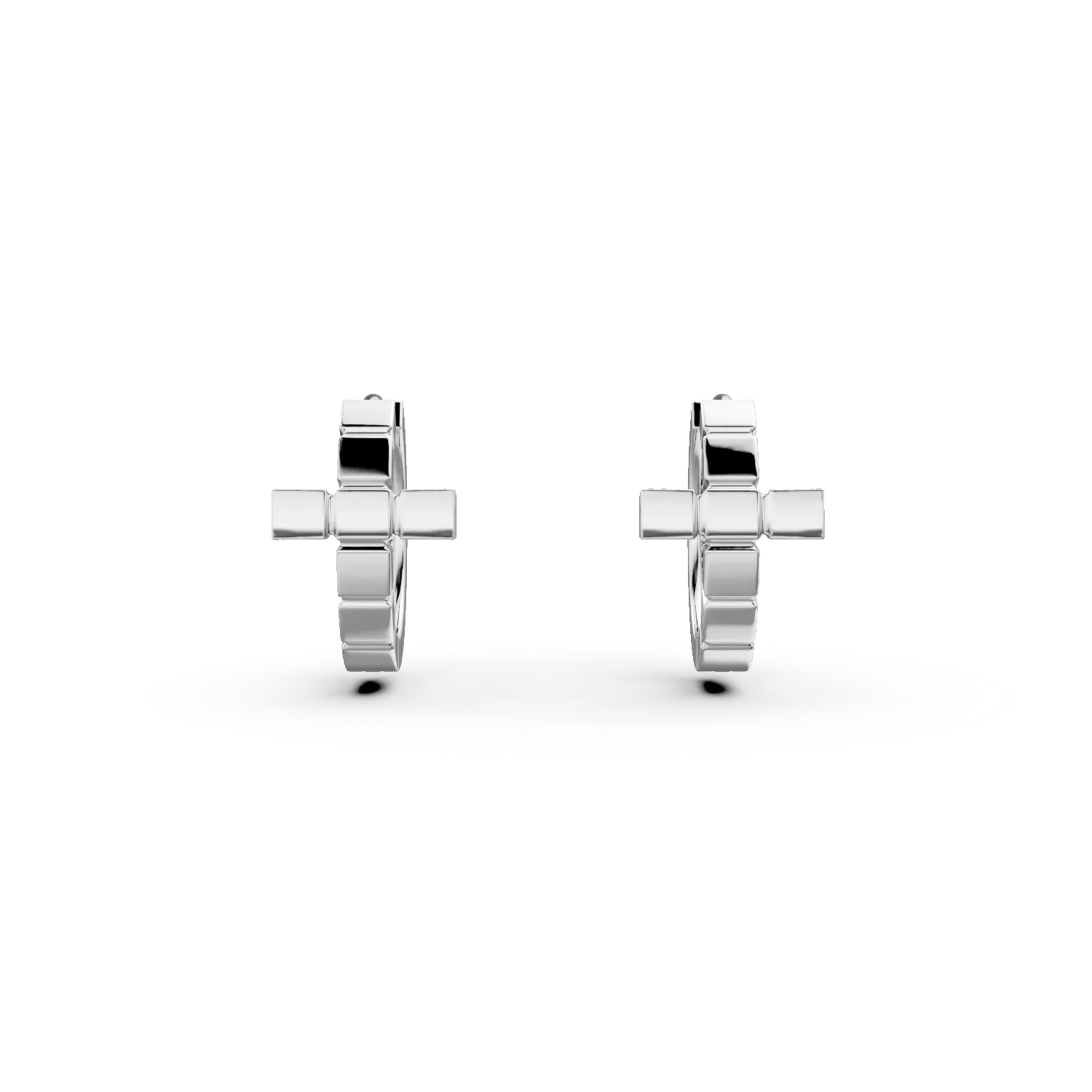 Cercei rotunzi cu cruce din aur alb