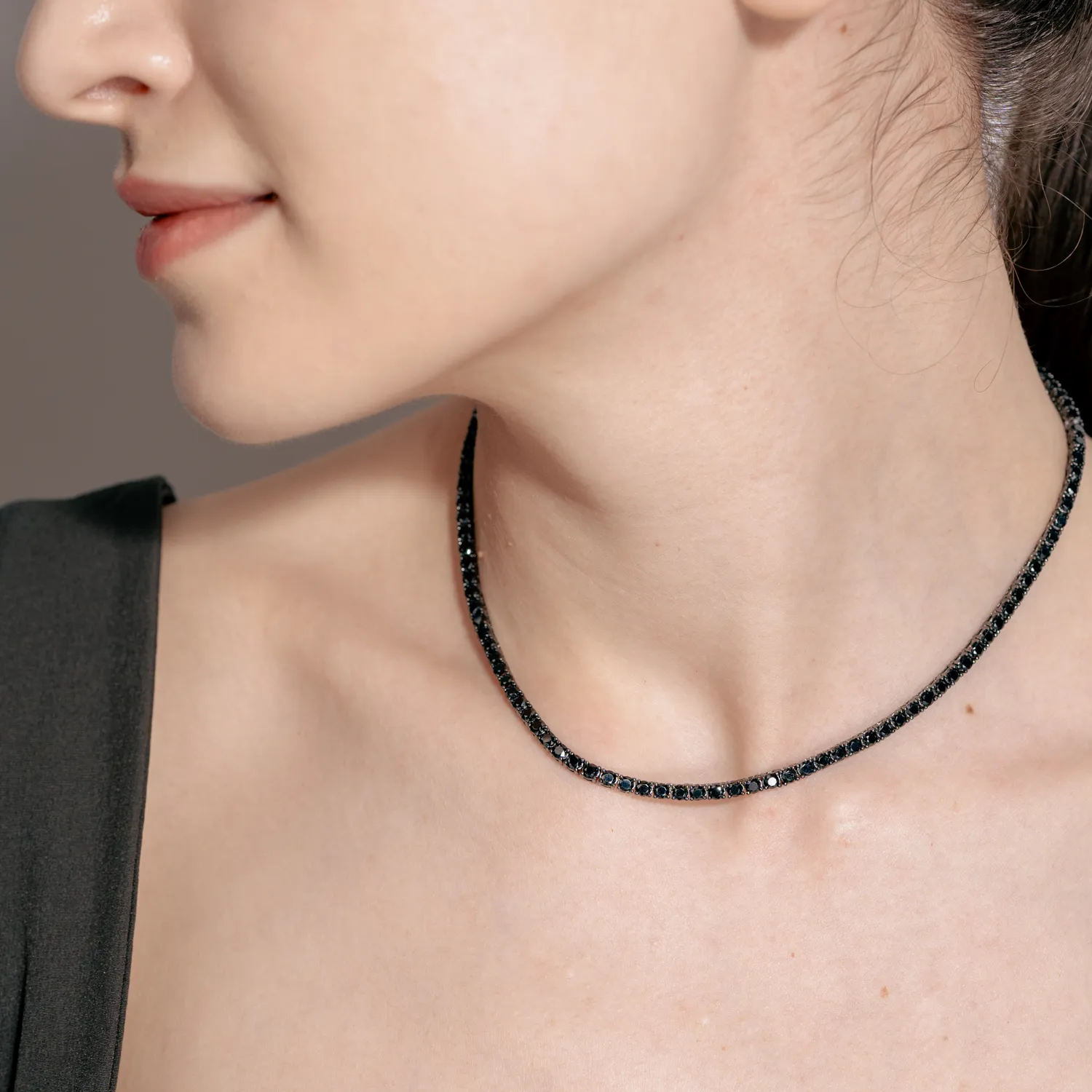 Colier tennis din argint negru cu zirconii negre