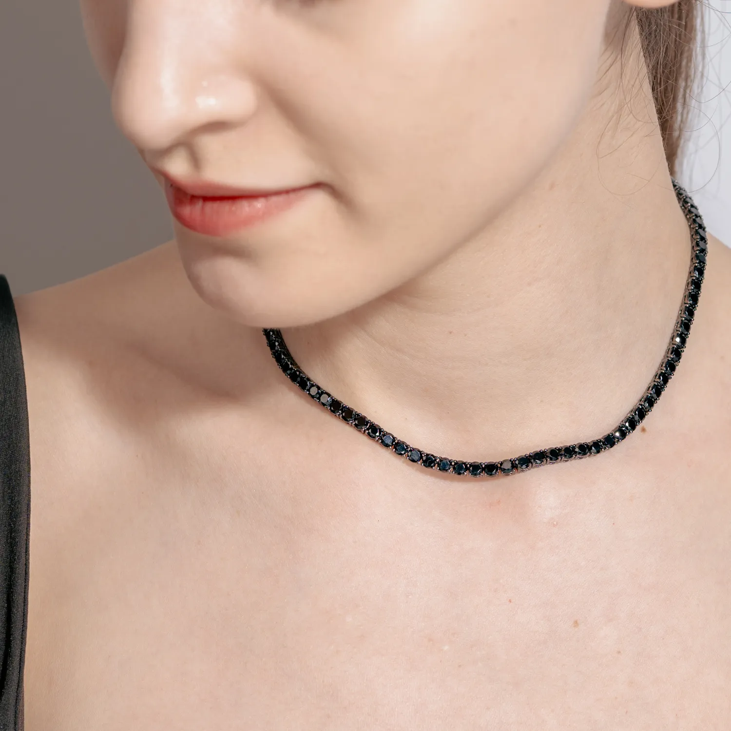 Colier tennis din argint negru cu zirconii negre