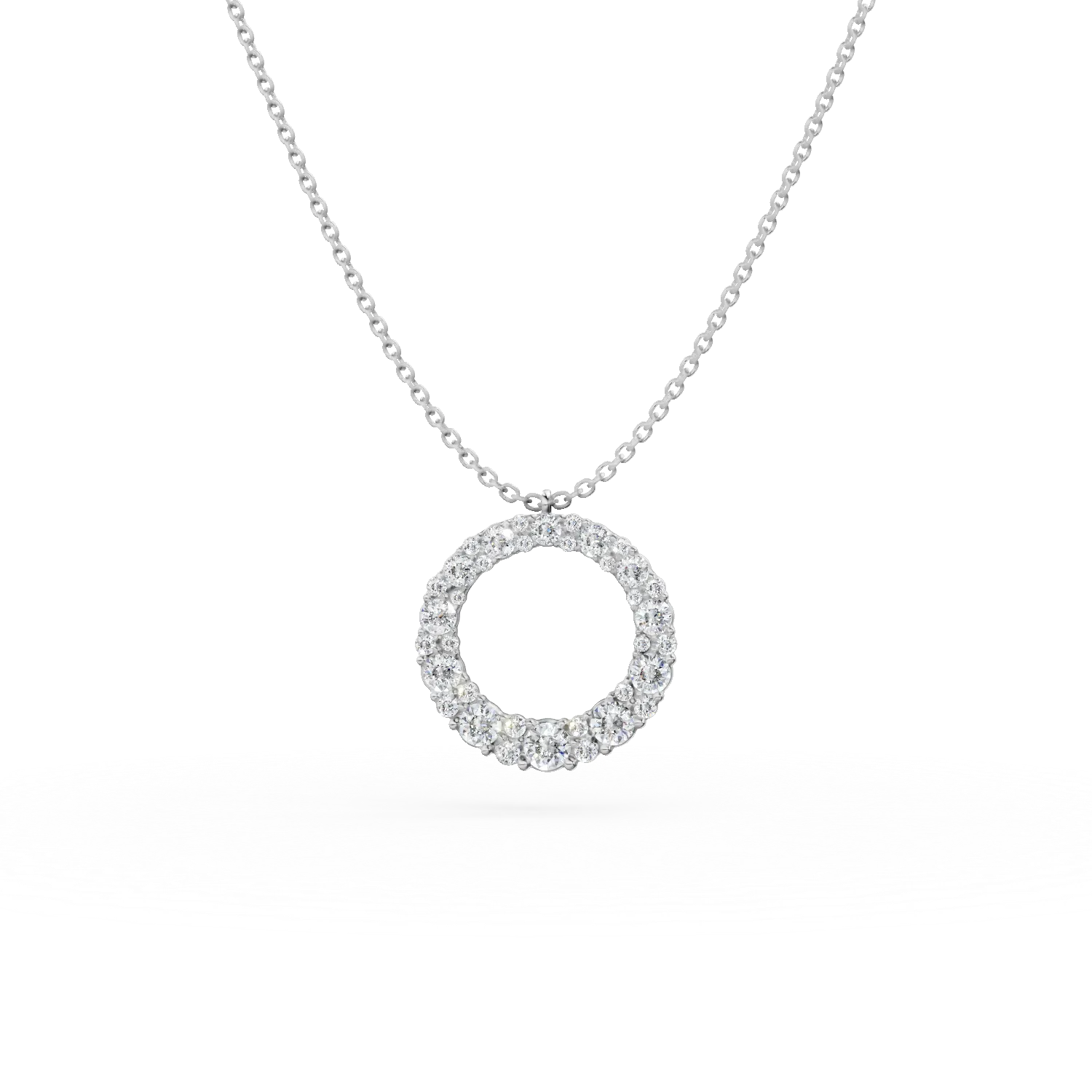 Lant cu pandantiv cerc din aur alb cu diamante de 0.64ct create in laborator