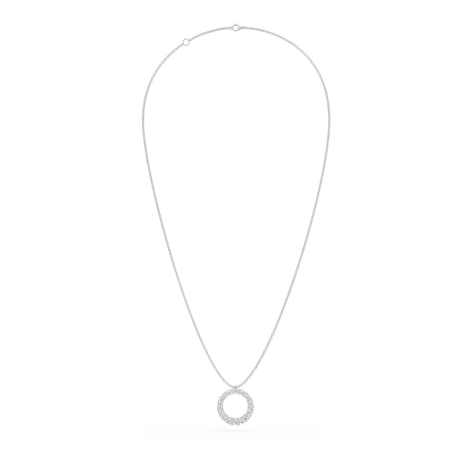 Lant cu pandantiv cerc din aur alb cu diamante de 0.64ct create in laborator