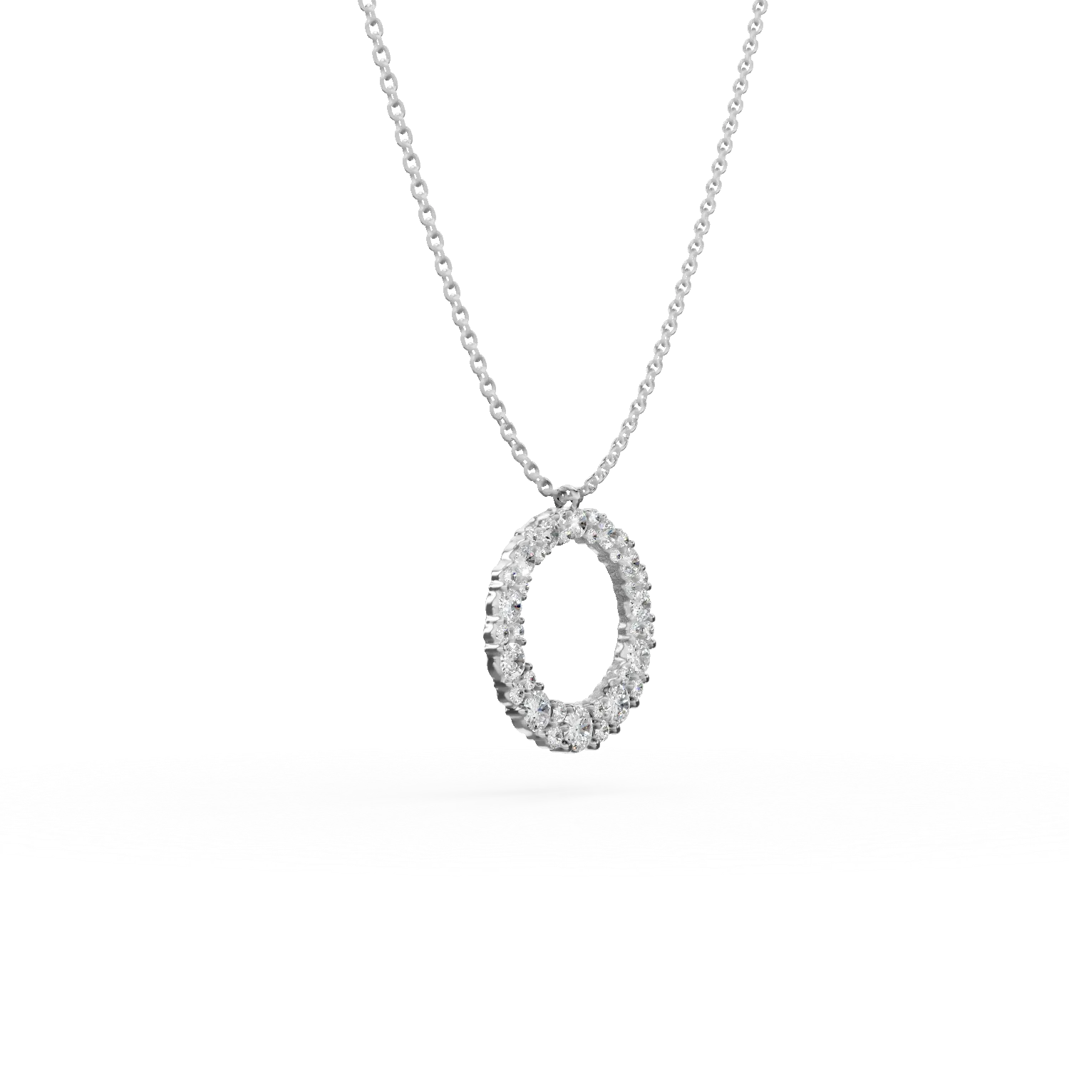 Lant cu pandantiv cerc din aur alb cu diamante de 0.64ct create in laborator