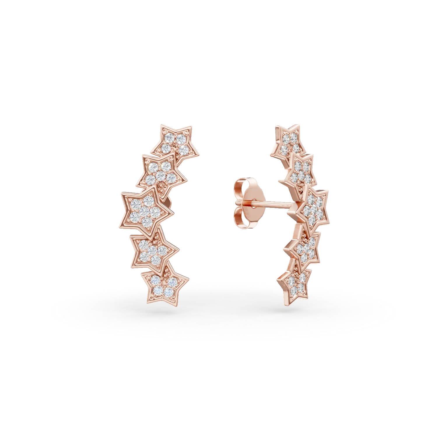 Cercei stelute ear cuff din argint roz cu zirconii