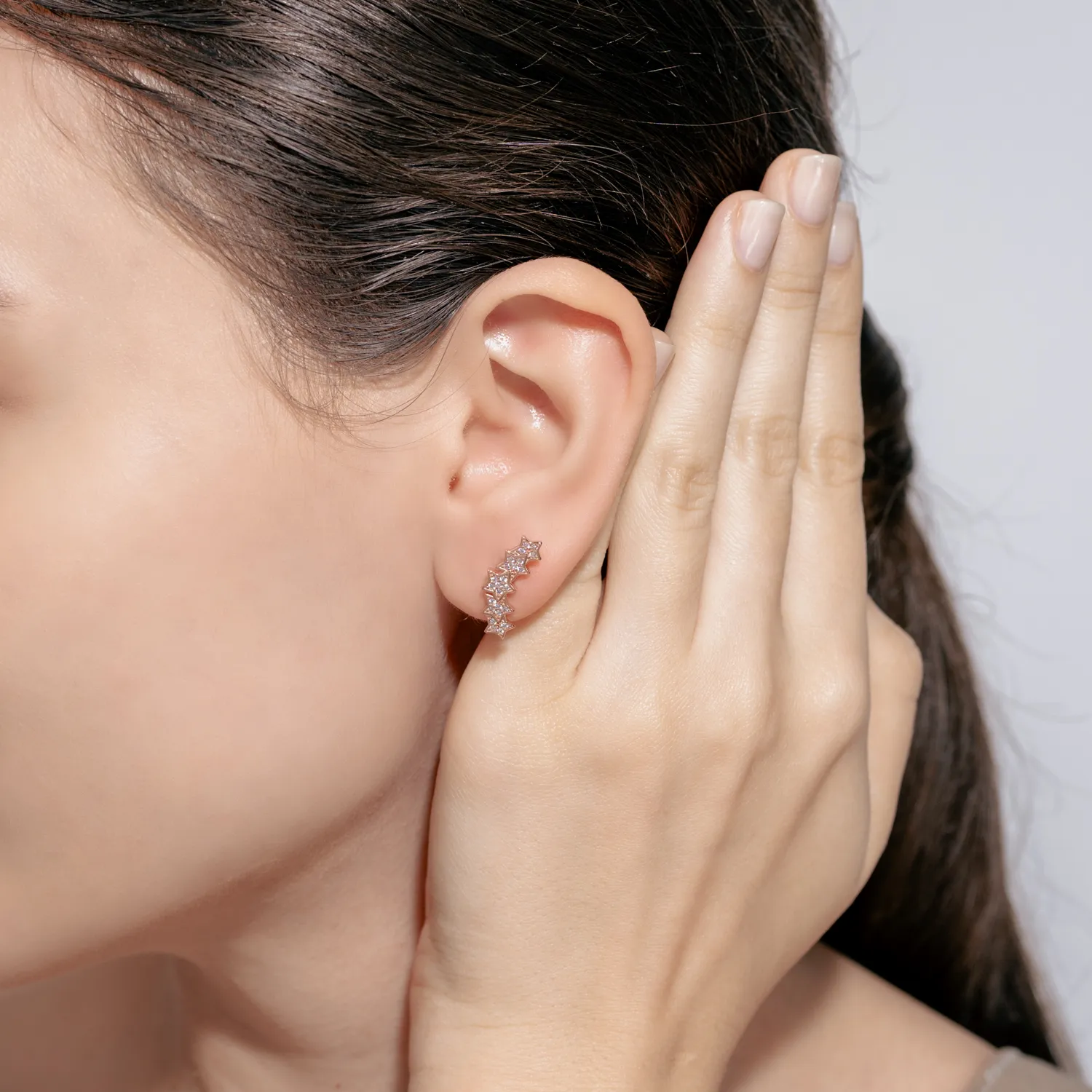 Cercei stelute ear cuff din argint roz cu zirconii - imagine 3