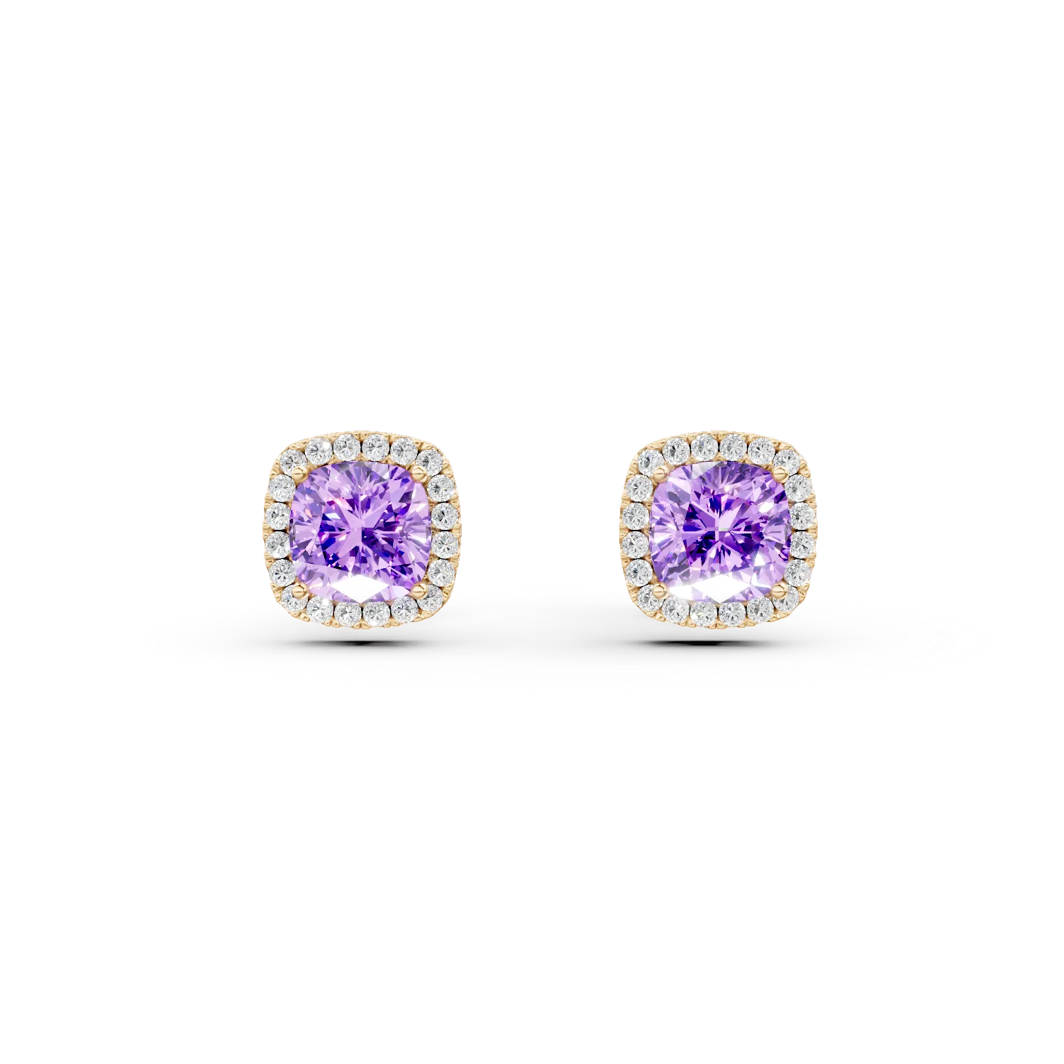 Cercei cu surub din argint galben cu zirconii albe si mov