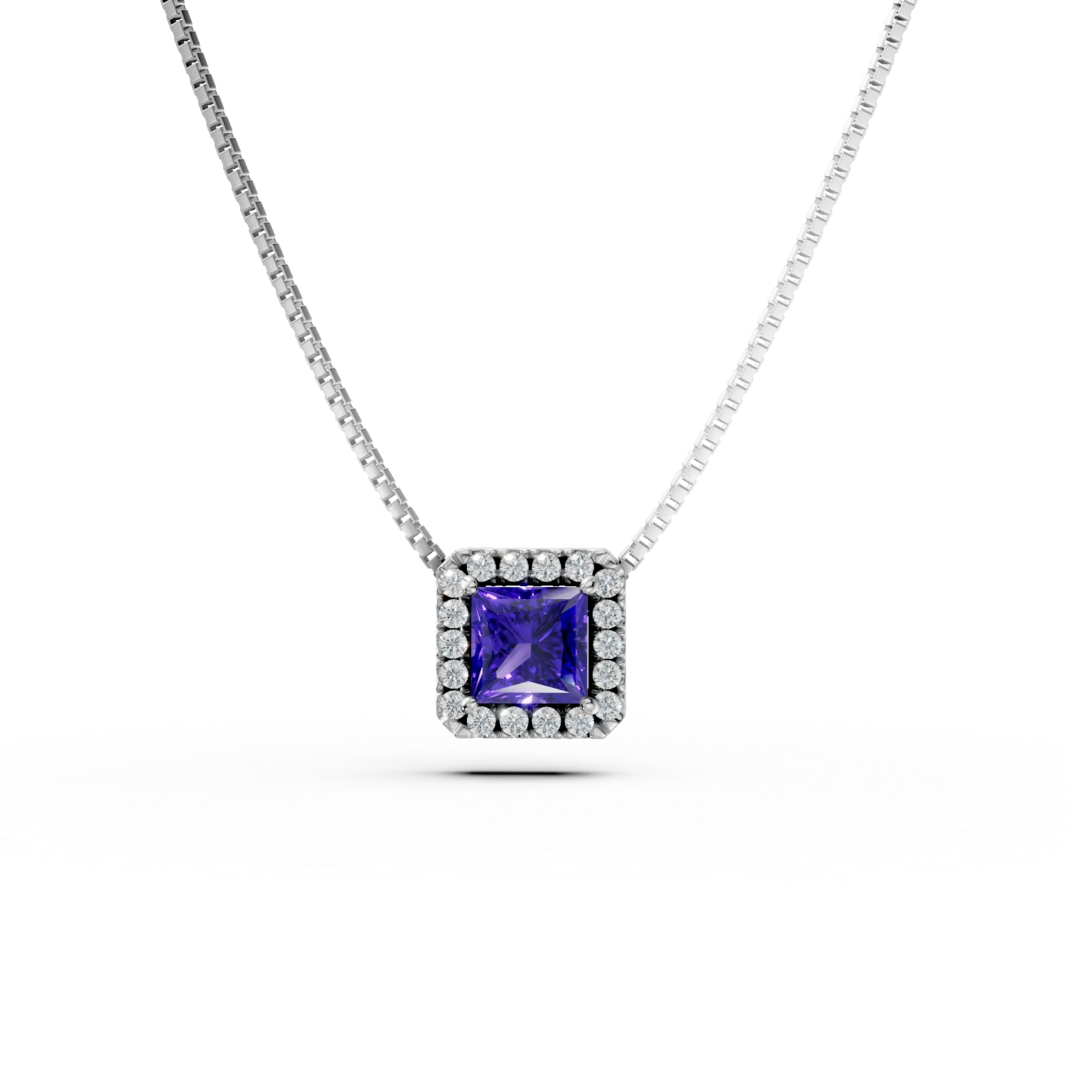 Lant cu pandantiv din argint cu zirconii albastre si incolore