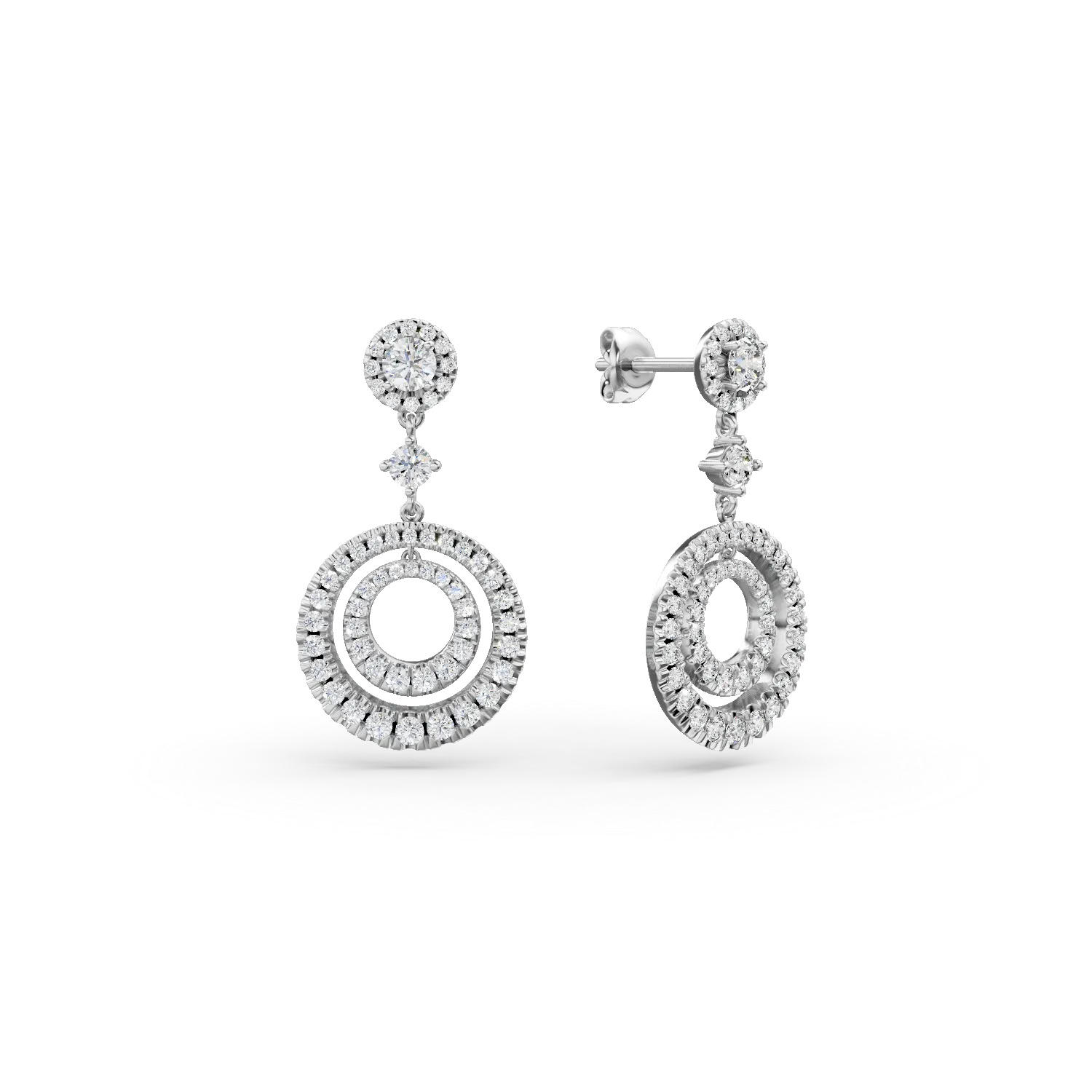 Cercei rotunzi cu surub din aur alb cu diamante de 2.034ct create in laborator