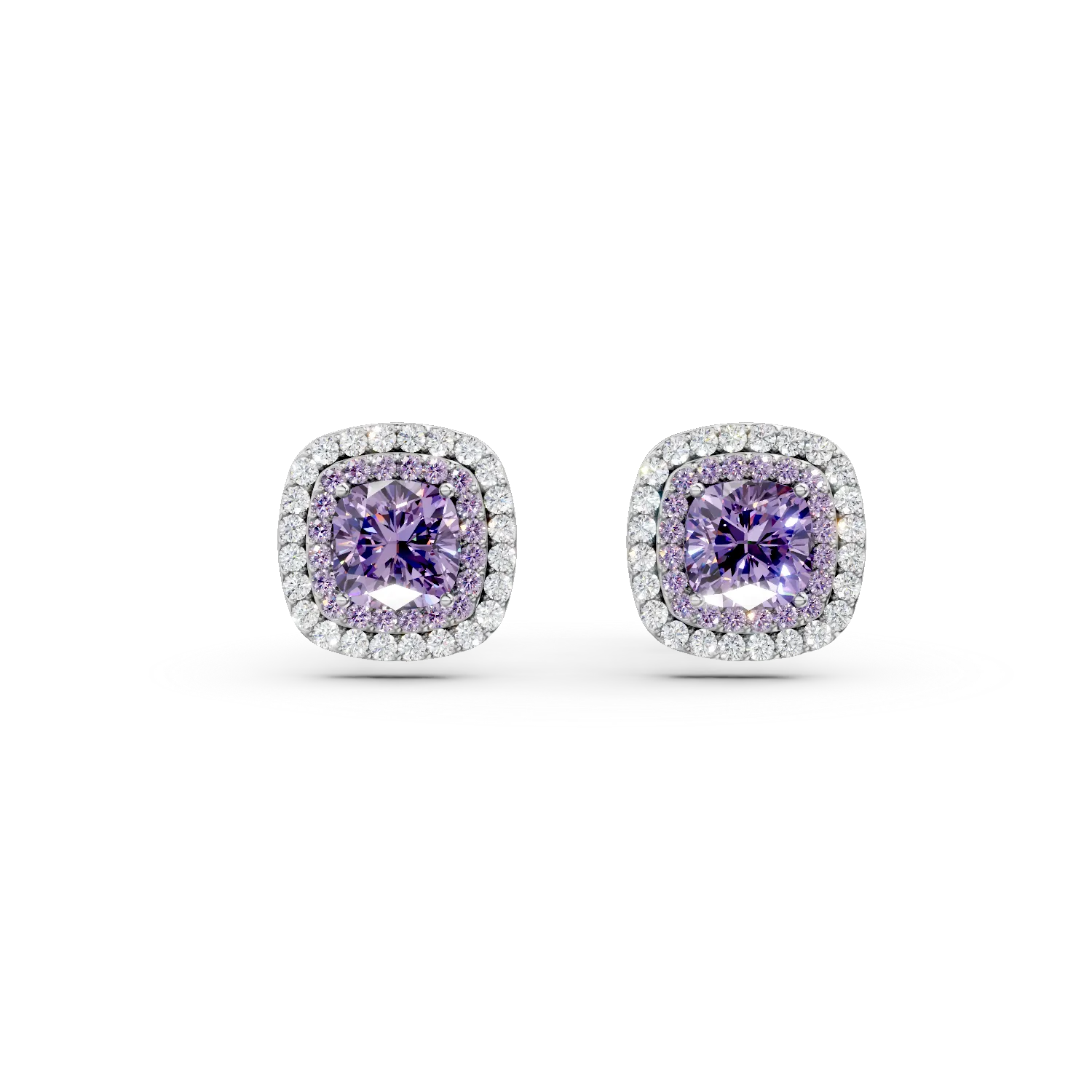 Cercei cu surub din argint cu zirconii albe si mov