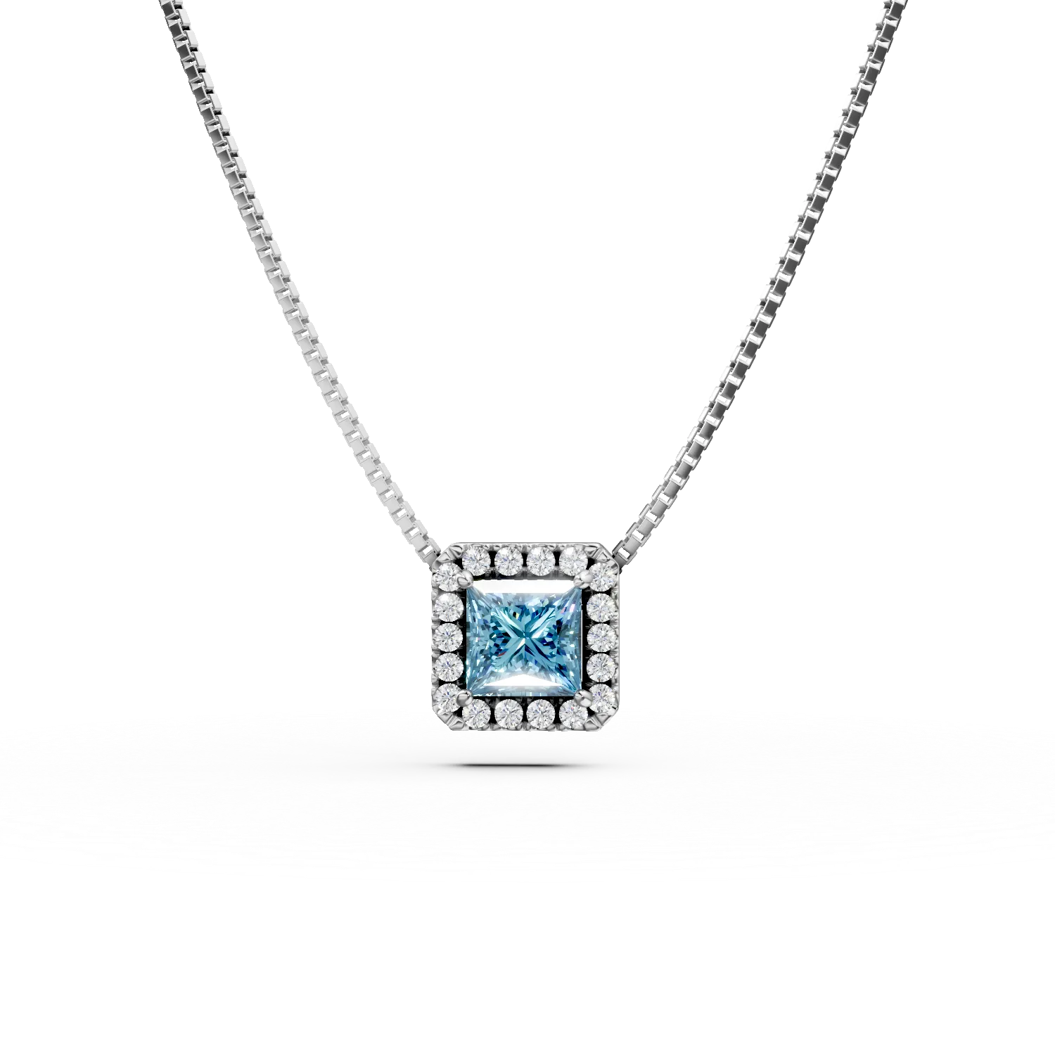 Lant din argint cu pandantiv cu zirconia albastru deschis si zirconii albe