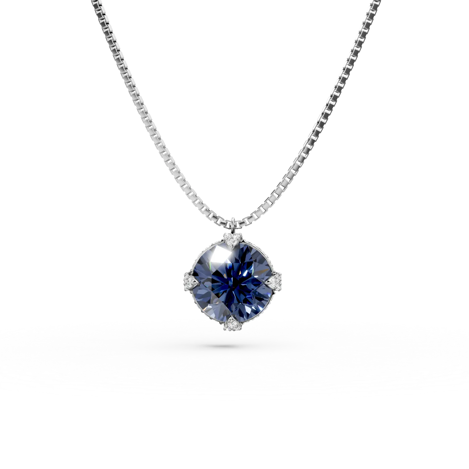 Lant din argint cu pandantiv cu zirconia albastra si zirconii albe