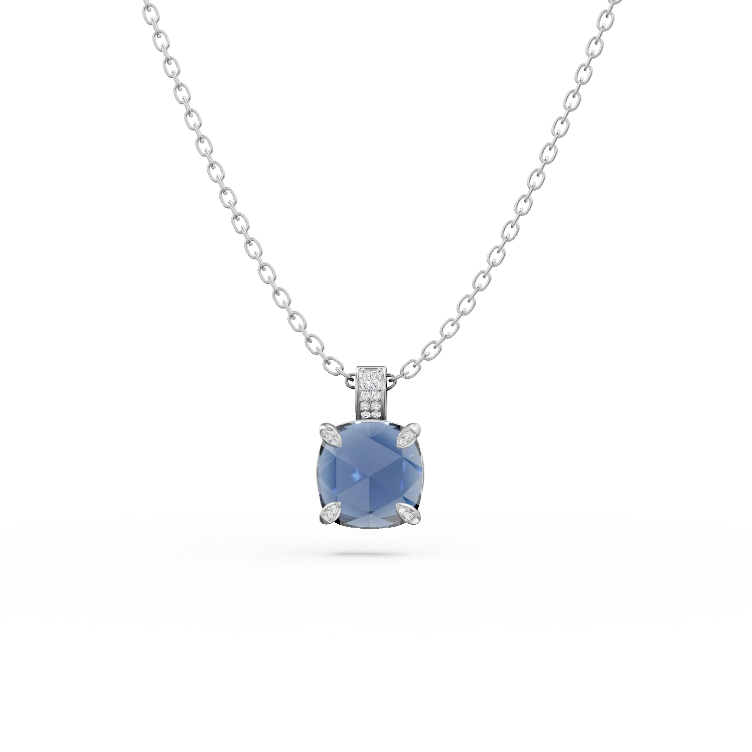 Lant din argint cu pandantiv cu zirconia albastra