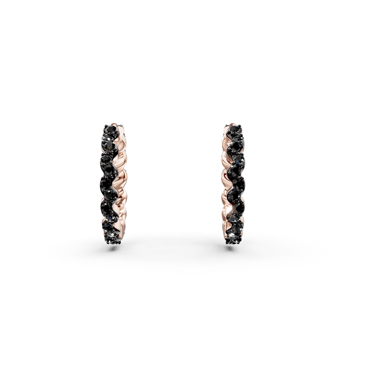 Cercei cu tortite din argint roz cu zirconii negre - imagine 2