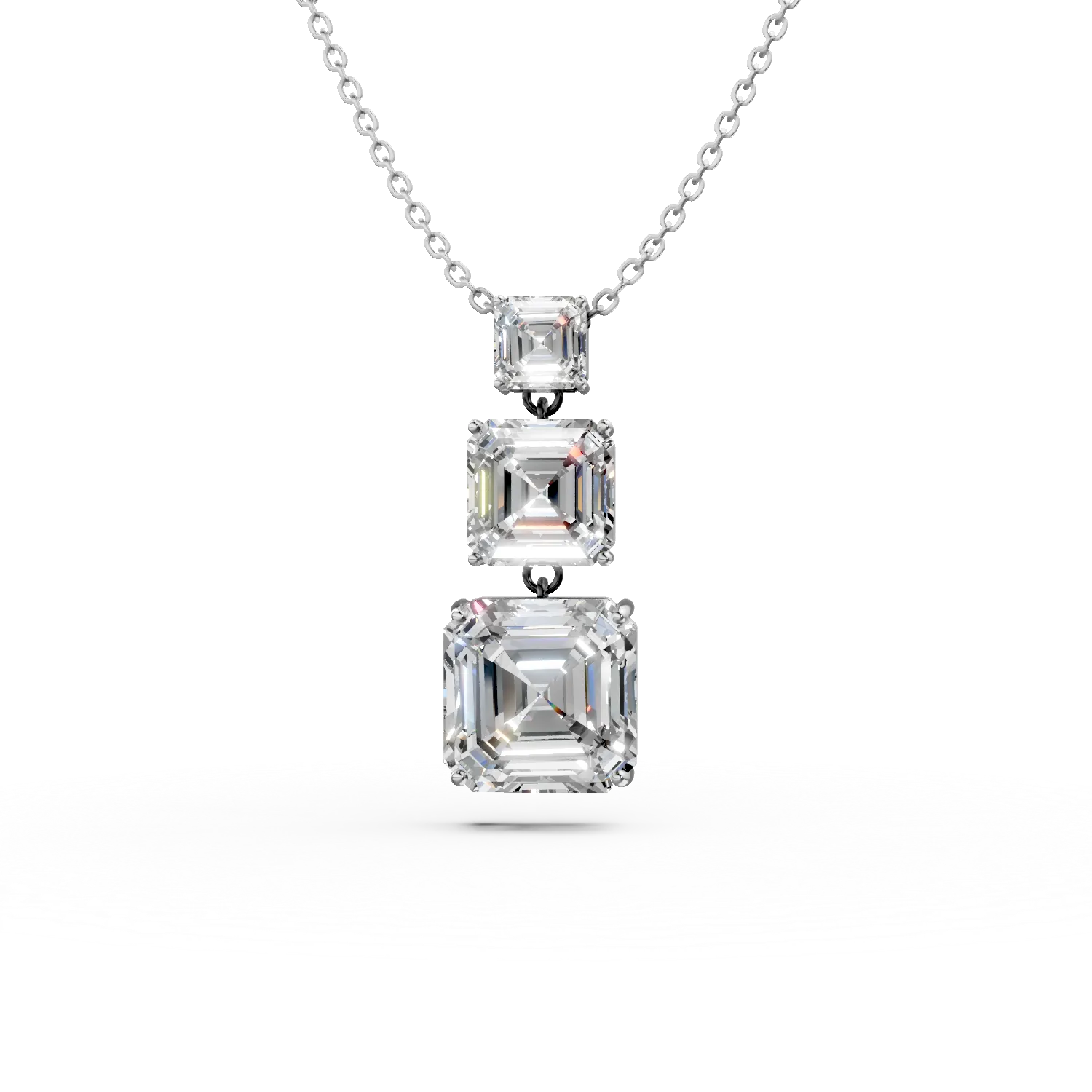 Lant din argint cu pandantiv geometric cu zirconii albe