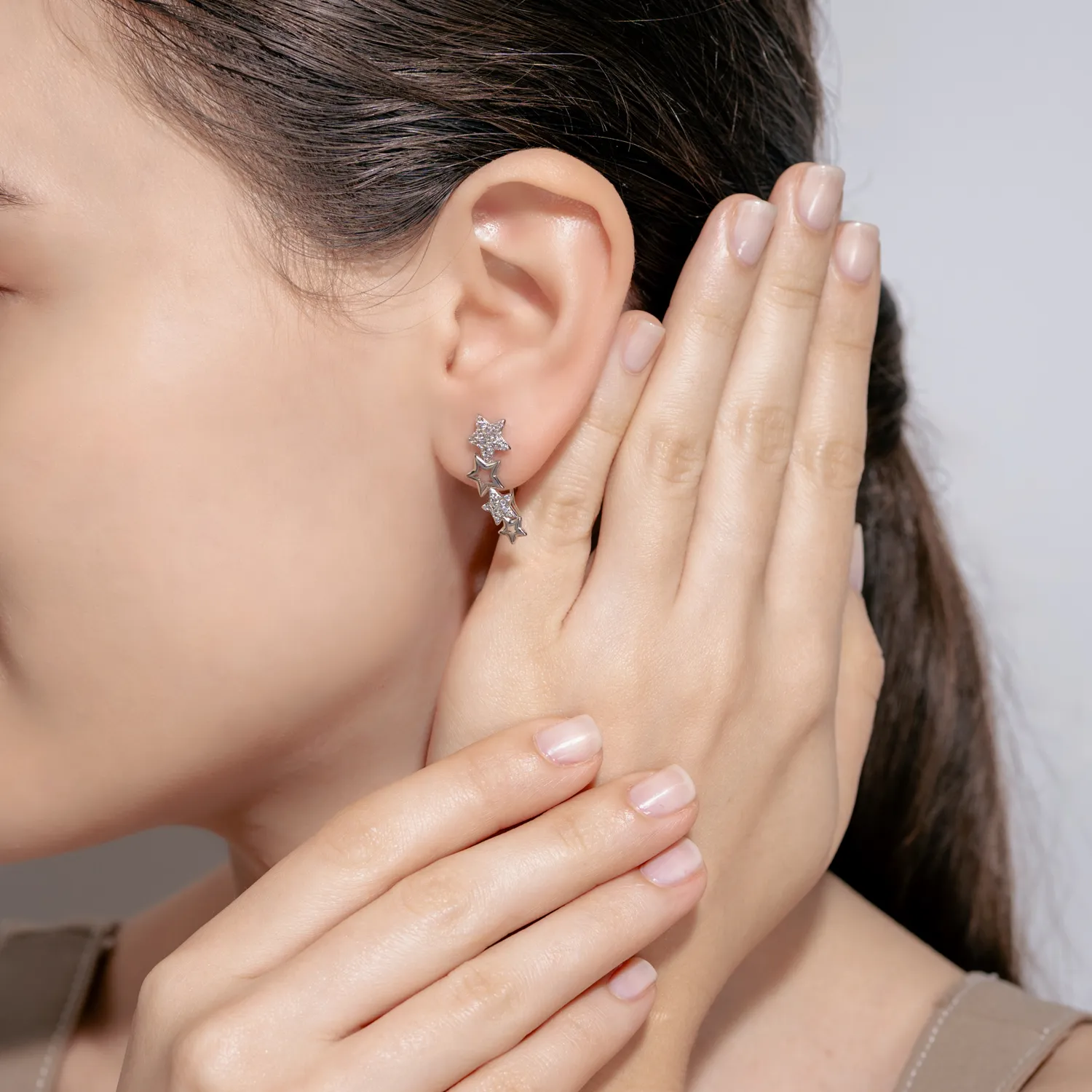 Cercei stelute ear cuff din argint cu zirconii
