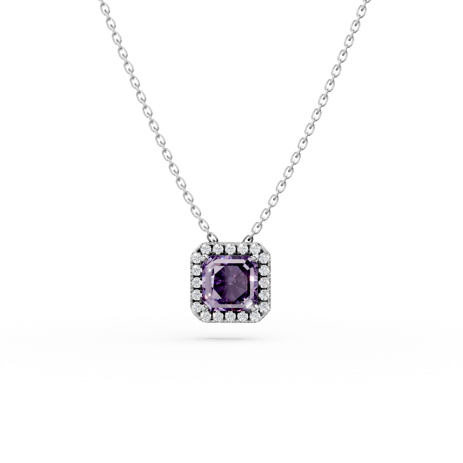 Lant din argint cu pandantiv cu zirconia mov deschis si zirconii albe