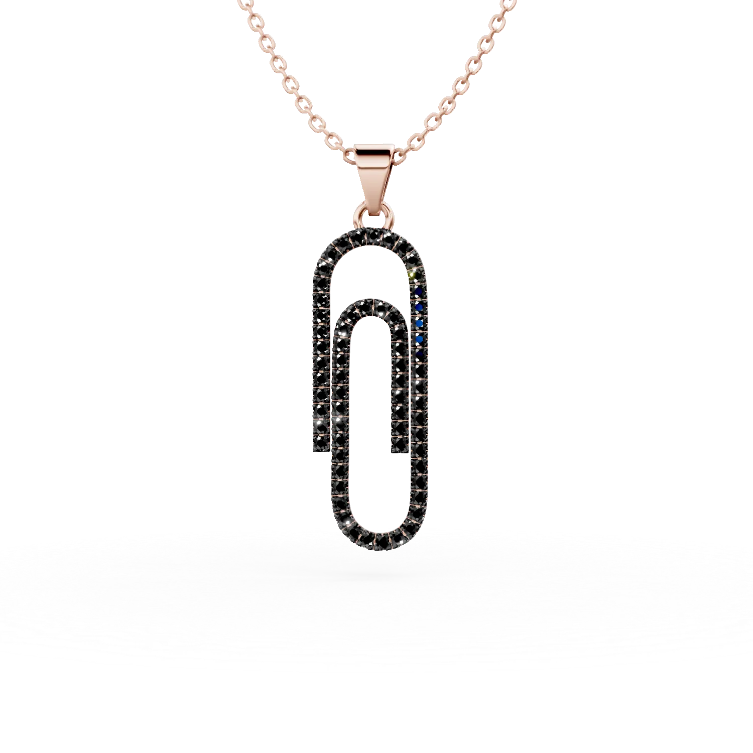 Lant din argint roz cu pandantiv geometric cu zirconii negre