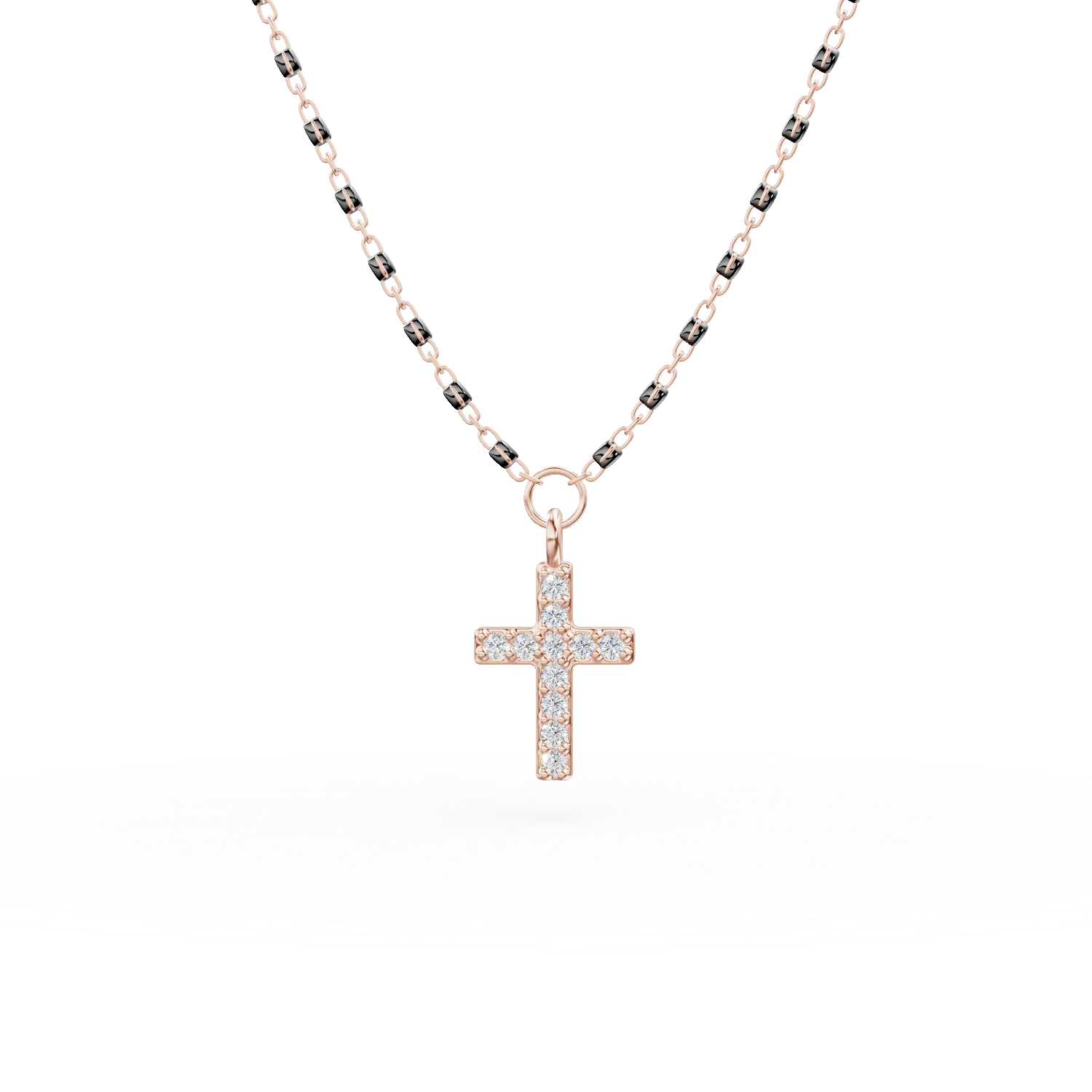 Colier din argint roz cu zirconii negre si pandantiv cruce