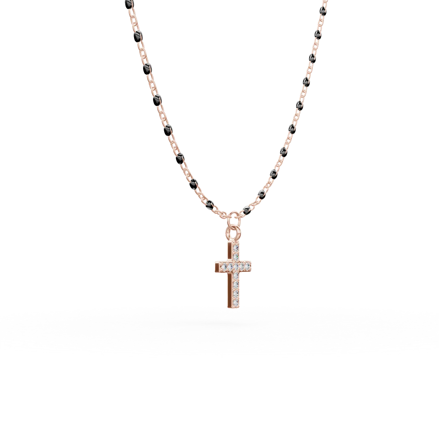 Colier din argint roz cu zirconii negre si pandantiv cruce