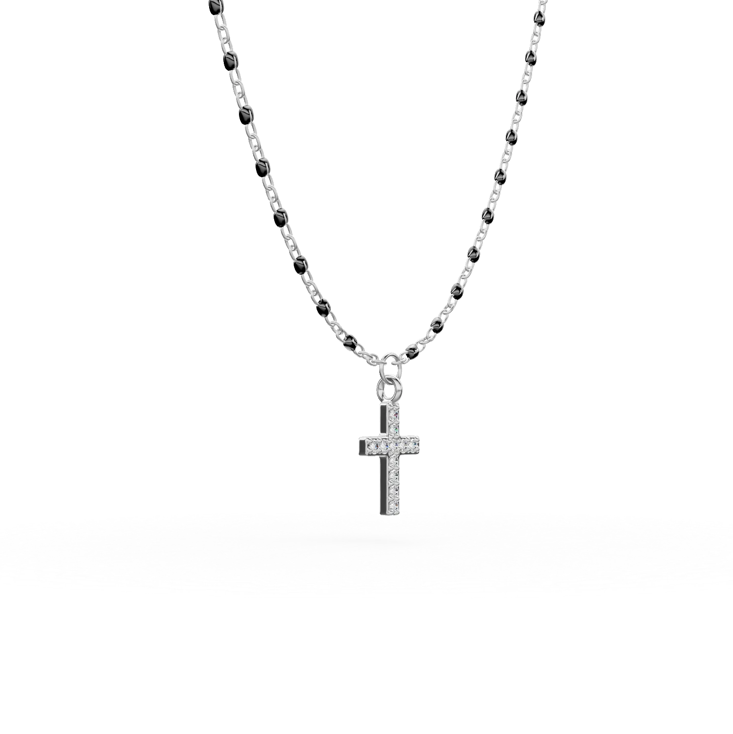 Colier din argint cu zirconii negre si pandantiv cruce