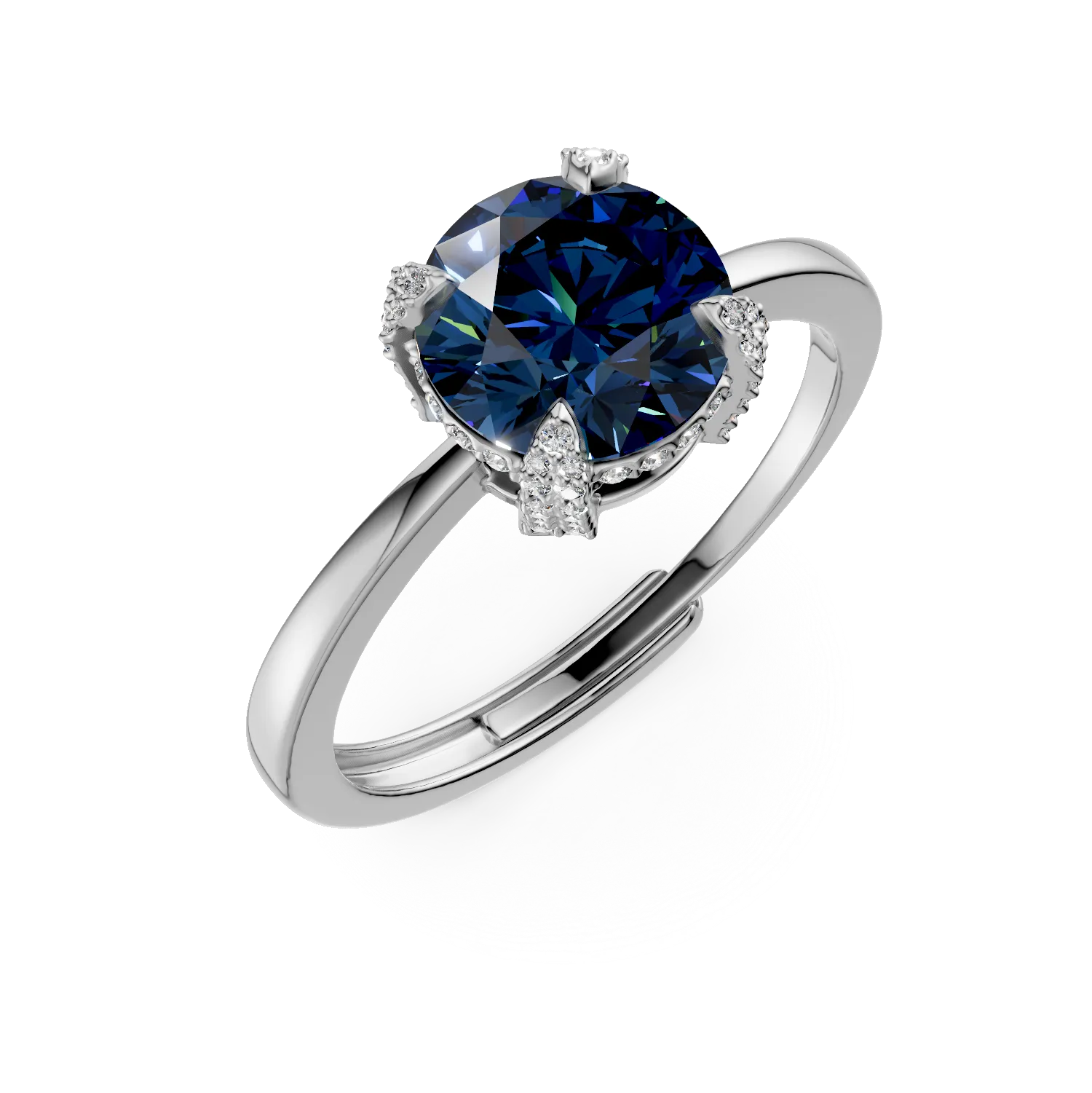 Inel din argint cu zirconii albe si albastre inchis