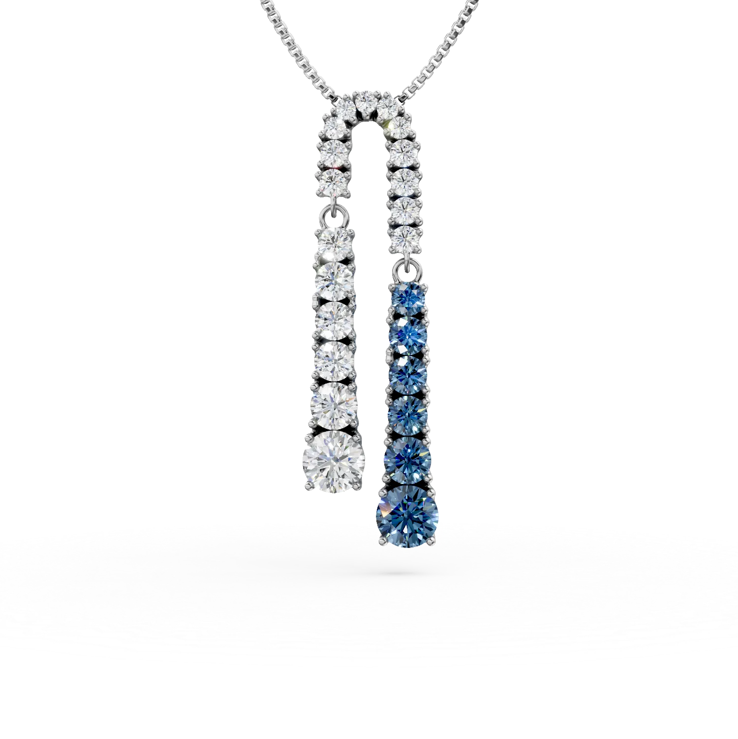 Lant din argint cu pandantiv geometric cu zirconii albe si albastre