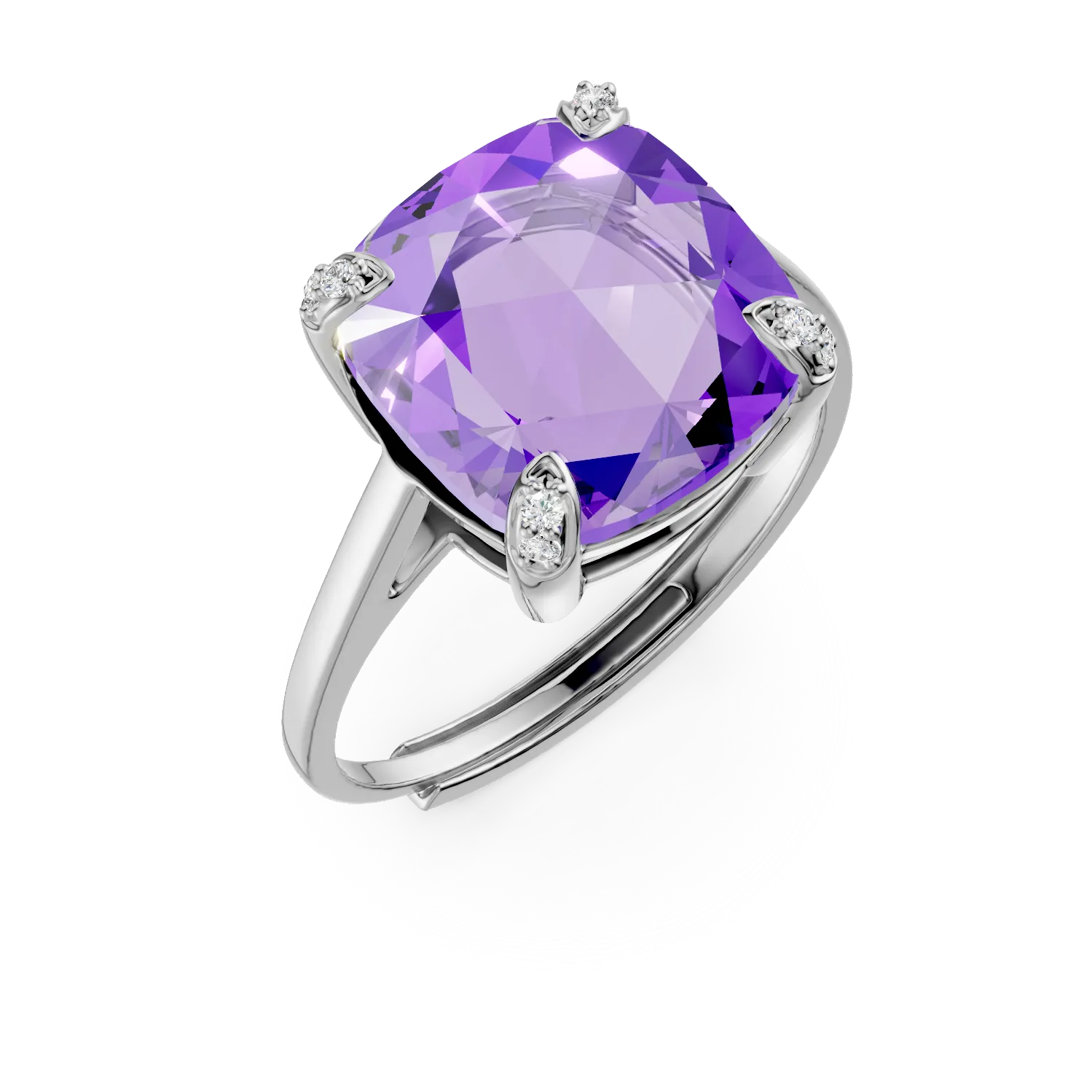 Inel din argint cu zirconii albe si mov