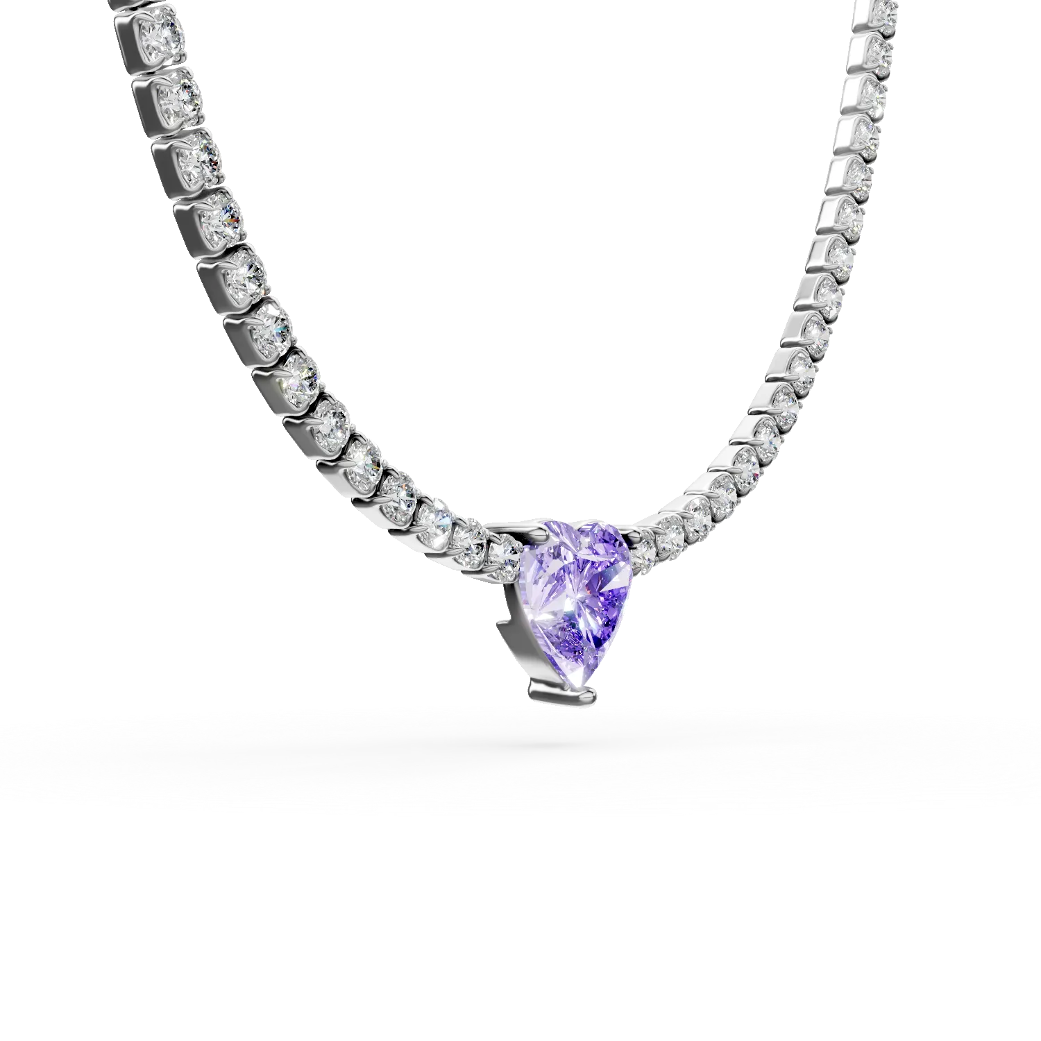 Colier tennis din argint cu zirconii albe si zirconia mov deschis - imagine 3