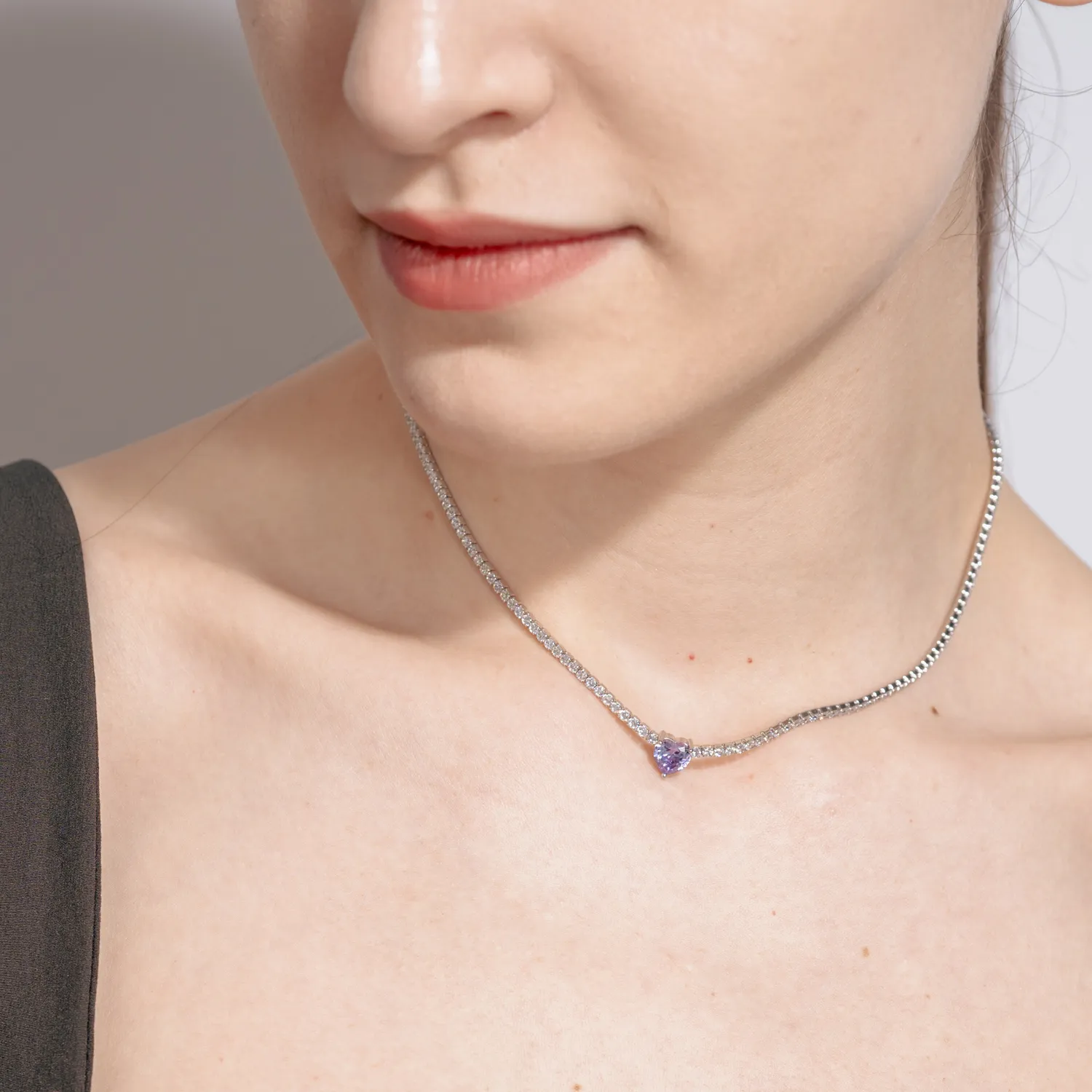 Colier tennis din argint cu zirconii albe si zirconia mov deschis - imagine 4