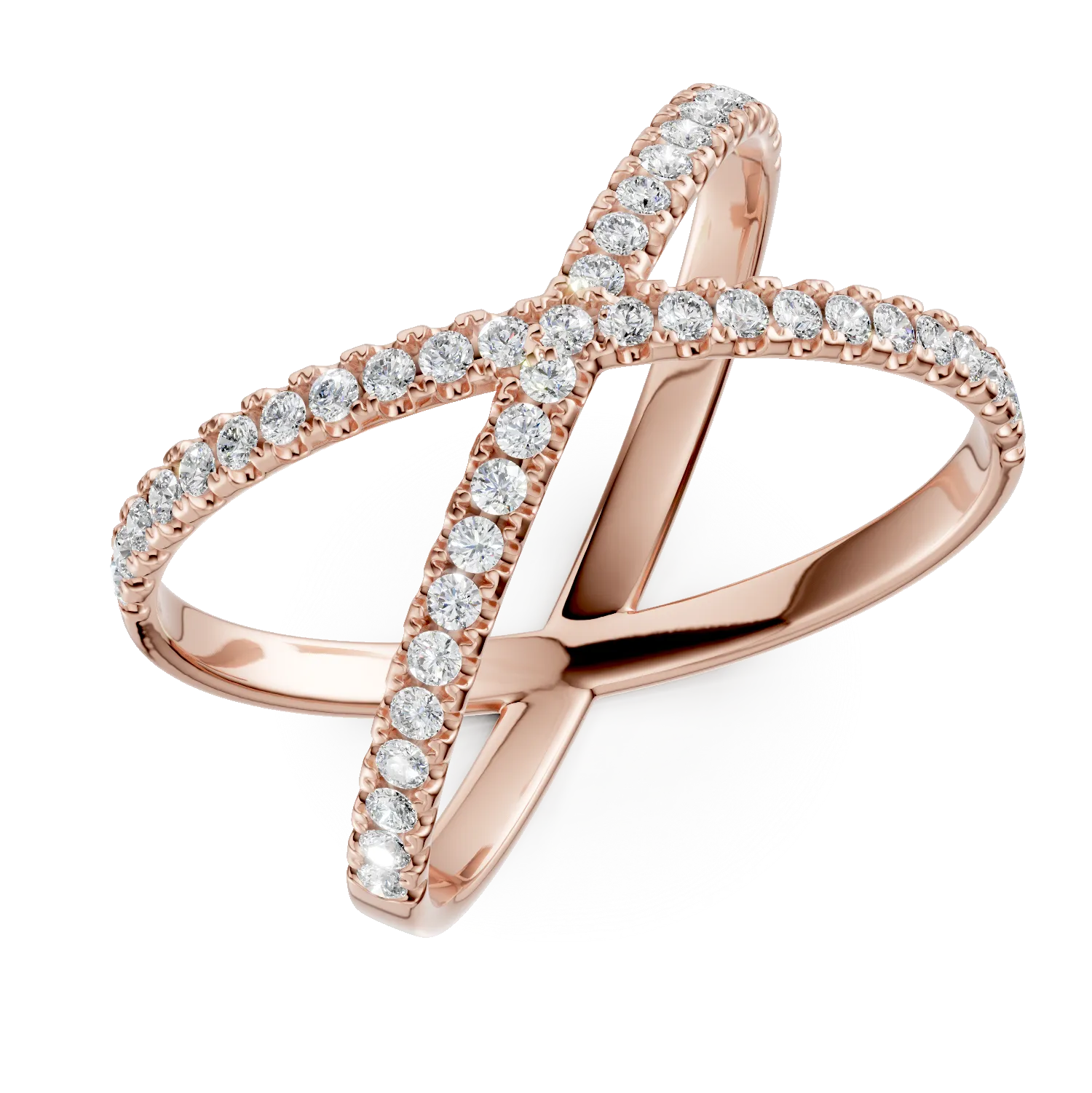 Inel geometric din argint roz cu zirconii