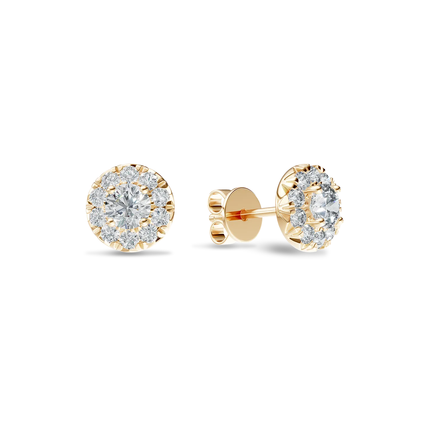 Cercei rotunzi din aur galben cu diamante de 0.5ct create in laborator
