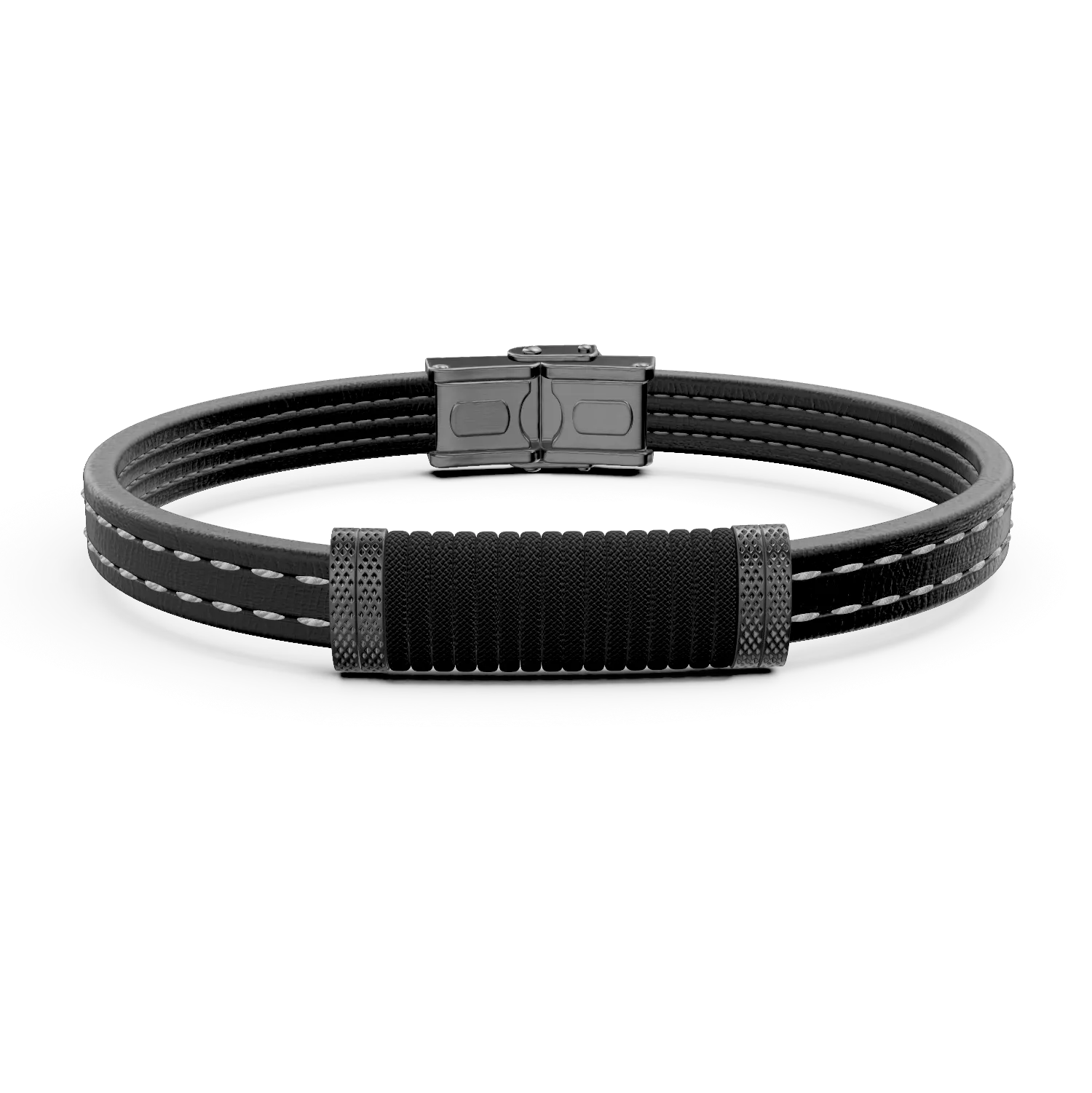 Bratara din otel si piele ecologica pentru barbati