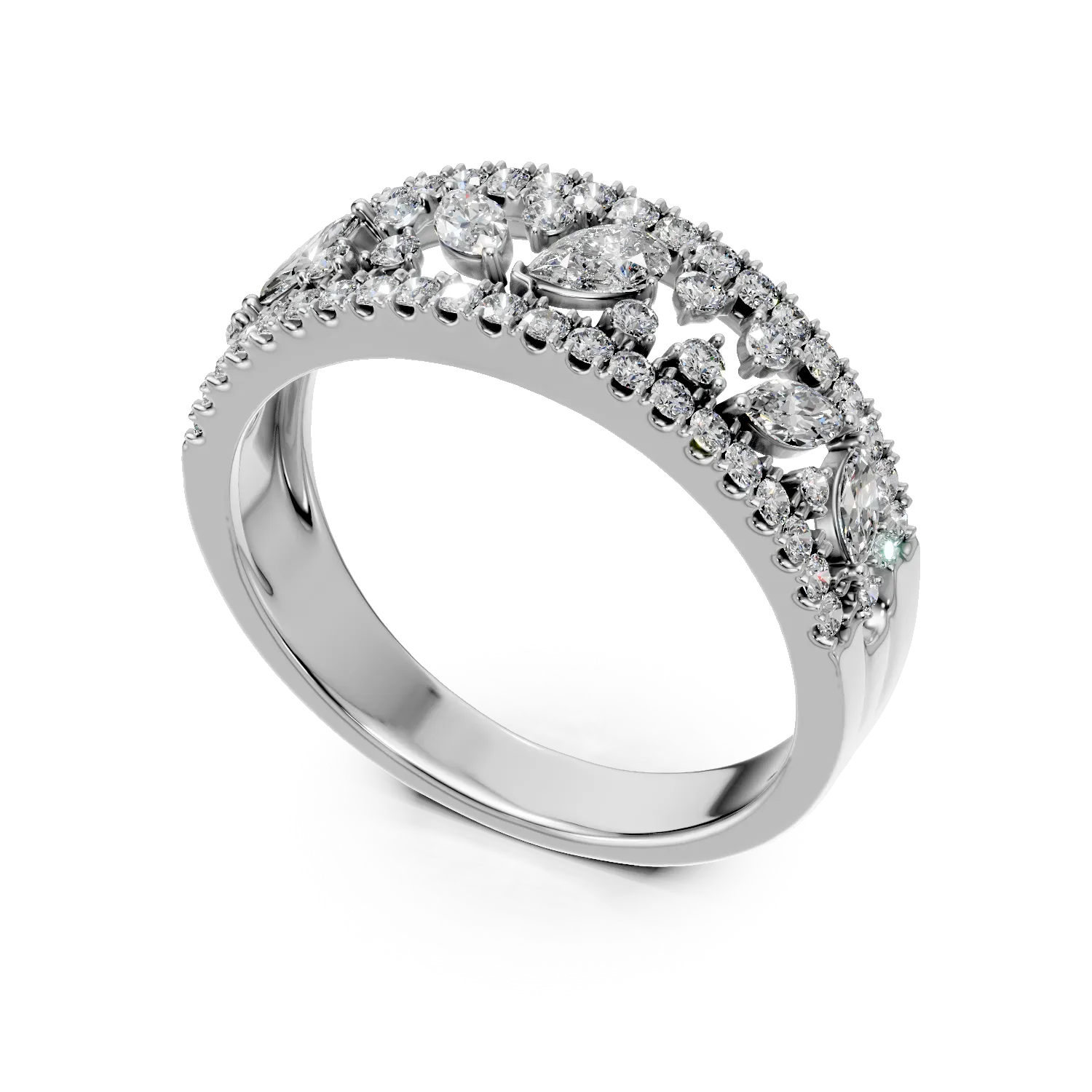 Inel Bouquet din aur alb cu diamante de 0.8ct create in laborator