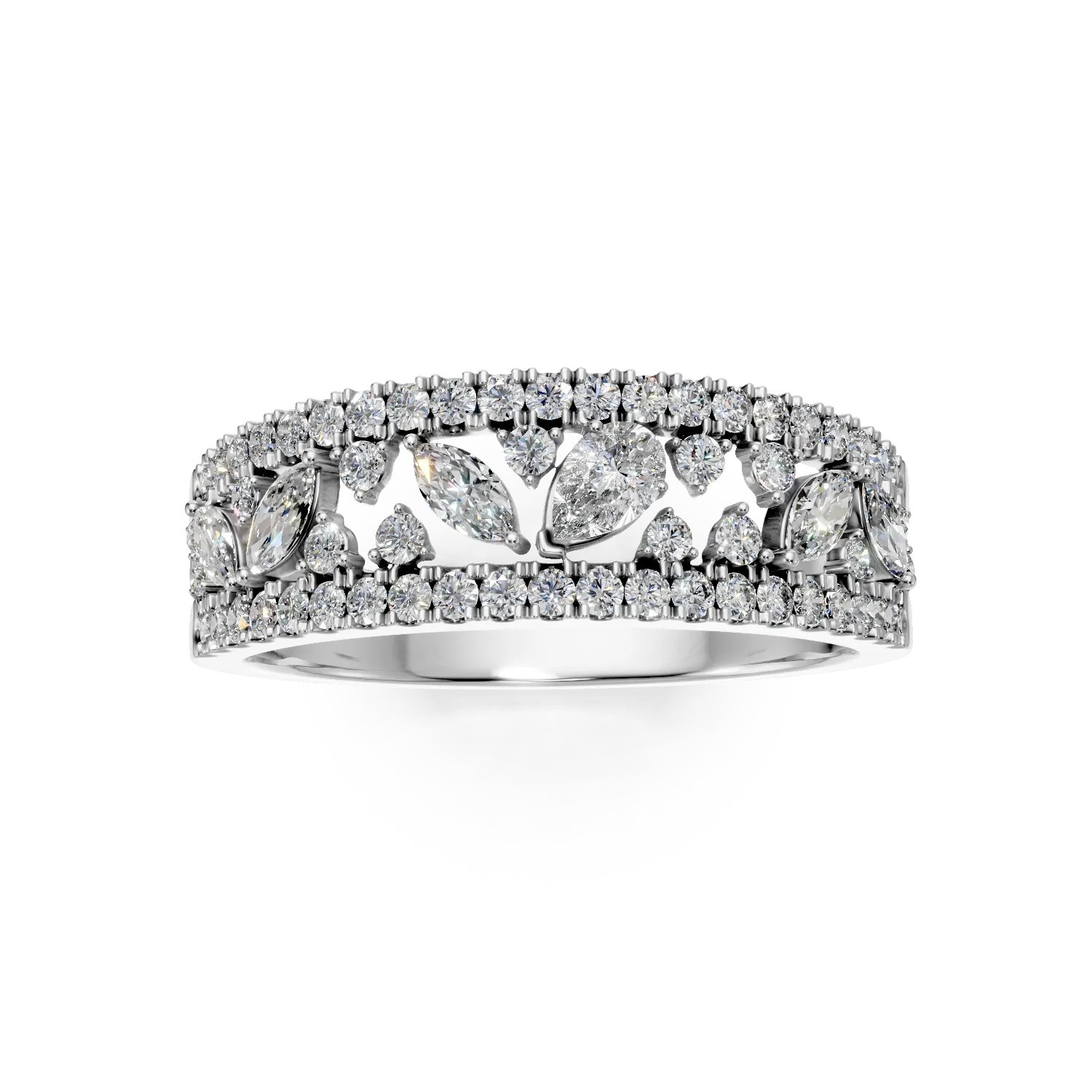 Inel Bouquet din aur alb cu diamante de 0.8ct create in laborator
