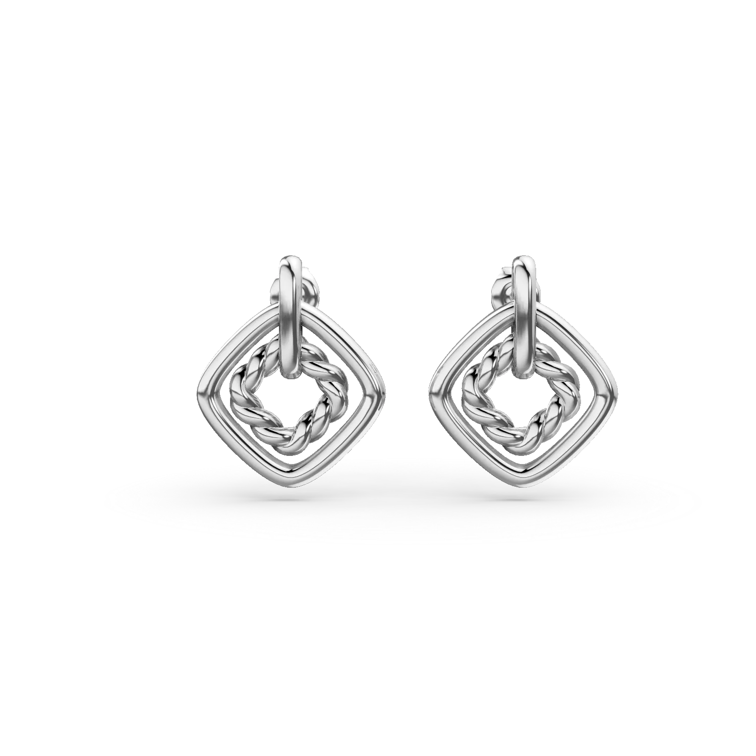 Cercei geometrici din argint cu surub si impletituri