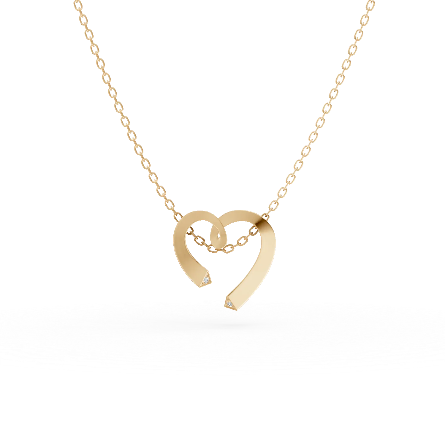 Lant cu pandantiv inima din argint galben cu zirconii